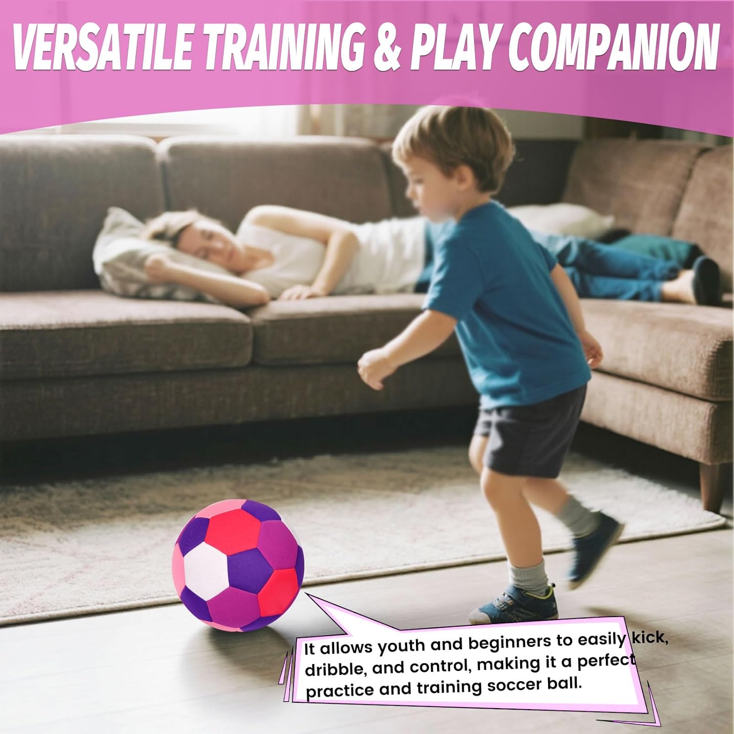 Soft Fabric Indoor Size 4 Soccer Ball, Kids Youth Training Practice Ball, Lightweight Cloth Soccer Ball for Toddlers, Beginners, Living Room Bedroom Play - Image 6