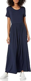Amazon Essentials - Vestido largo con cintura entallada y manga corta