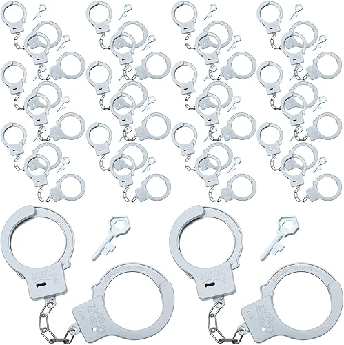 Junkin Juguete de esposas de plástico con llaves de liberación de seguridad, puños de mano, divertido regalo de fiesta, disfraz de escenario,