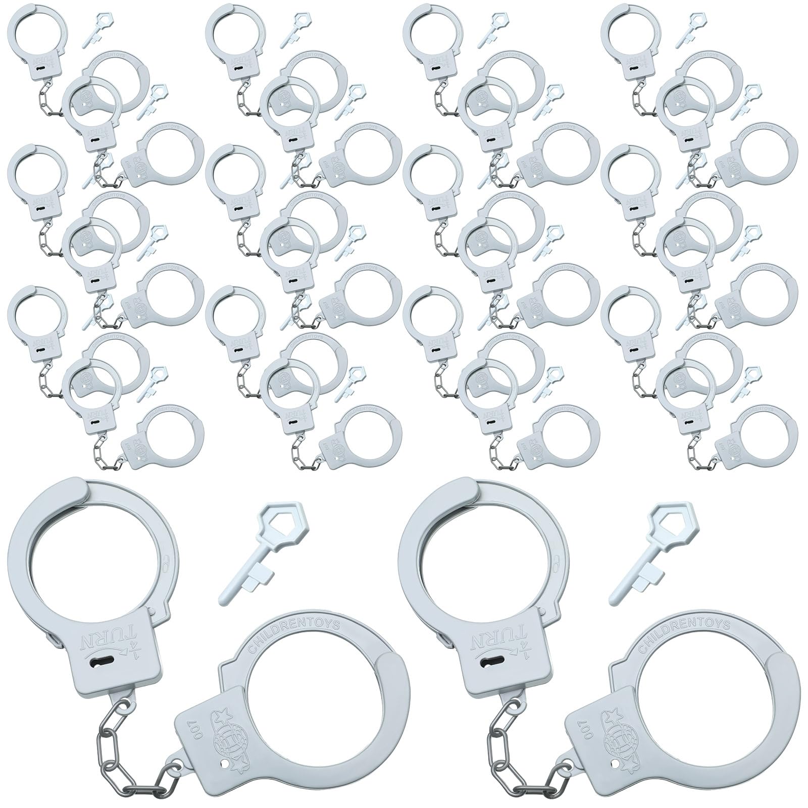 Junkin 24 Sets Toy Handcuffs Plastic with Safety Release Keys Police | Halloween Party Favors, Stage Costume Props, Plastic Handcuffs Toys for Play, Quick Release Design, Police Theme