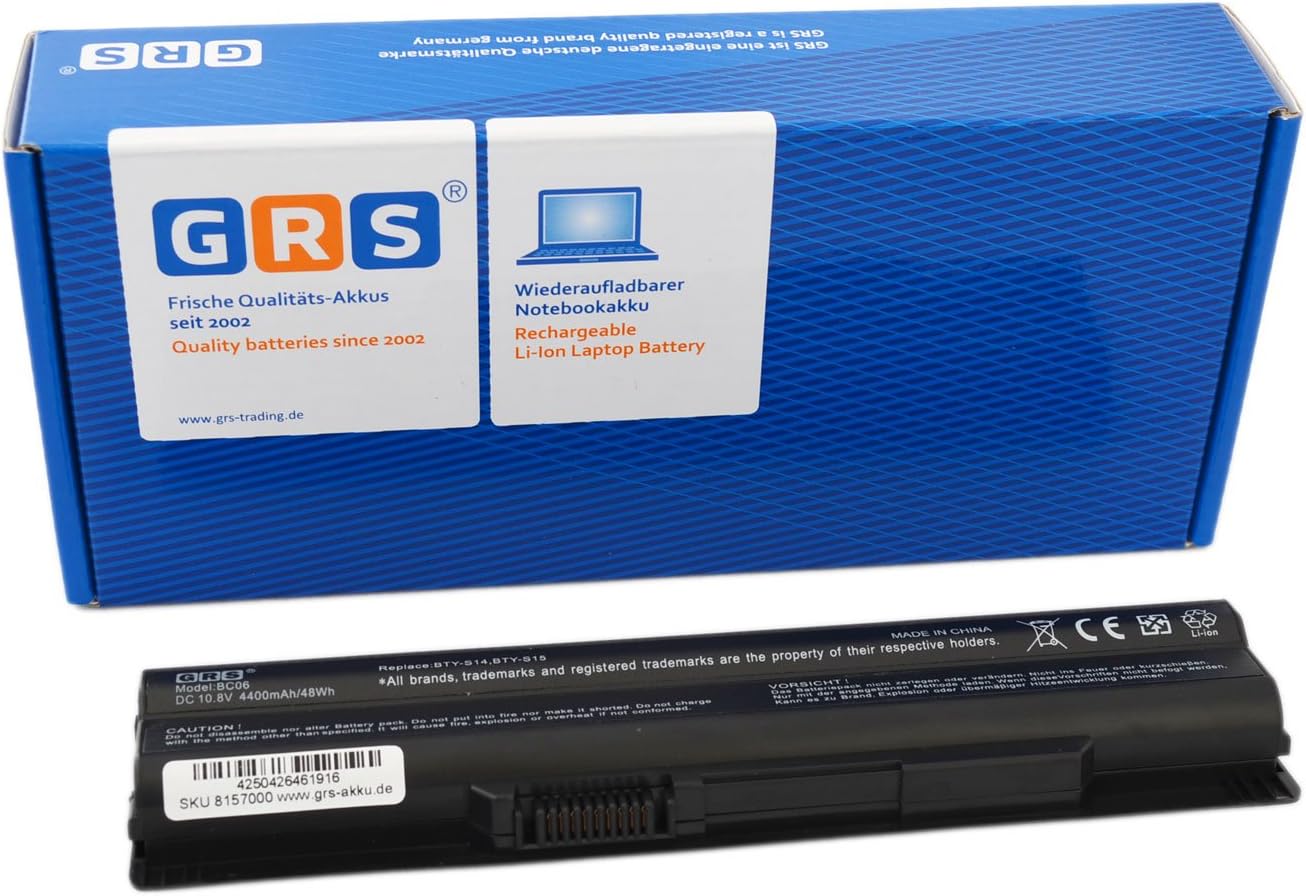 GRS Battery Medion Akoya Mini E1311 E1312 E1315 Serie, MSI A6500 FX600 FR700 Serie, replaced: BTY-S14 BTY-S15 40029150 40029231 40029683 BP-16G1-32/2200P E2MS110K2002 E2MS110W2002