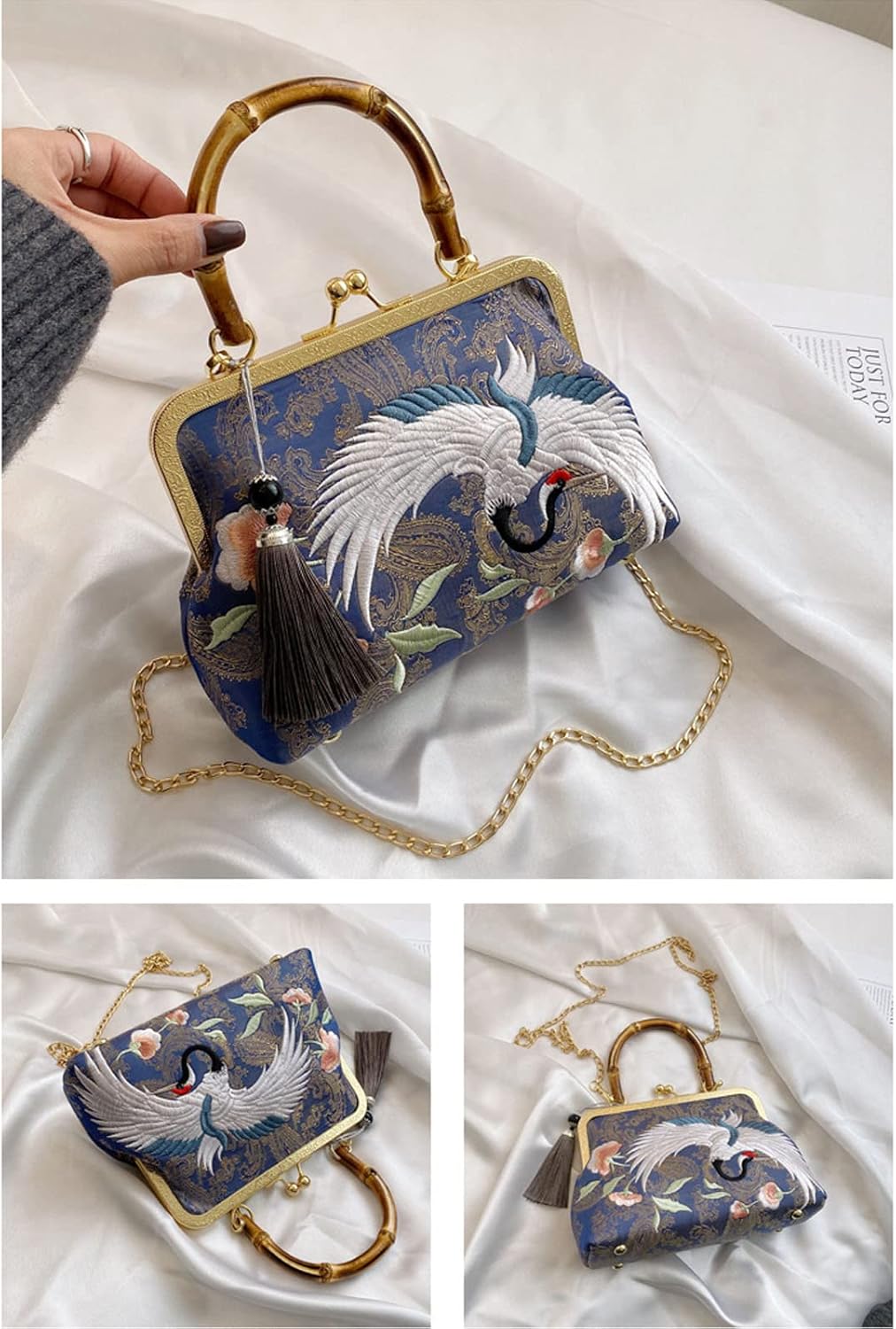 YeBon Retro Shoulder Chain Messenger Clutch Chinese Style Embroidered Jacquard Women's Evening Bags - Image 5