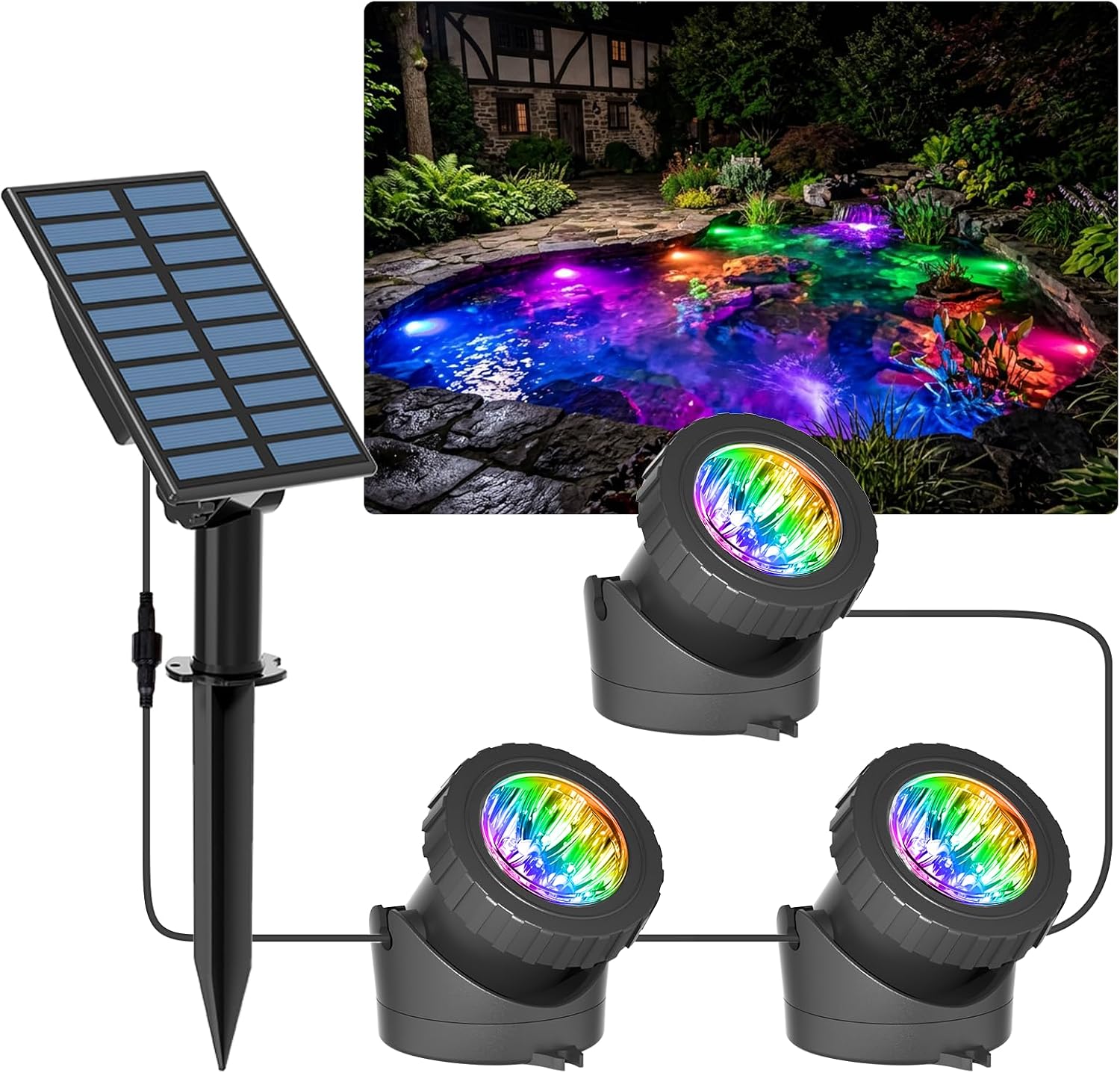 t-sun solar pond lighting rgb solar underwater spotlight led pond light pond lighting with ip68 waterproof rgb color changing landscape light garden lighting for garden patio tree