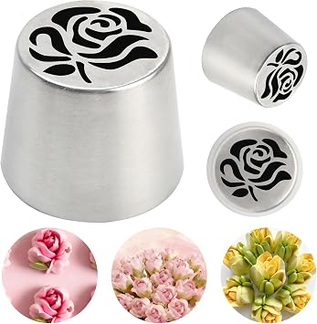 1pack Extra Large Stainless Steel Rose Petal Piping Tip, Cotton Candy Paste Flower Bouquet Cream Nozzle for Cakes Cupcakes Desserts Puffs Tool for Cake Decoration Pastry Baking XXL,Style 35