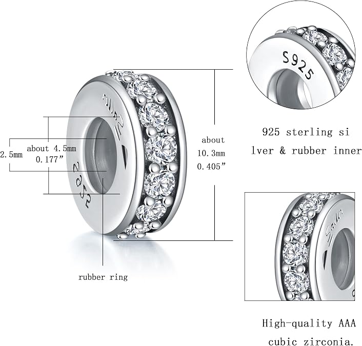 GW Spacer Beads Stopper 925 Sterling Silver Charms for Bracelets, 2PCS