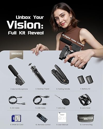 Miniatura 8 de 5K Video Camera Camcorder, UHD 64MP Vlogging Camera for YouTube Digital Camera with IR Night Vision, 3" 270° Rotatable Touch Screen, 16X Negro