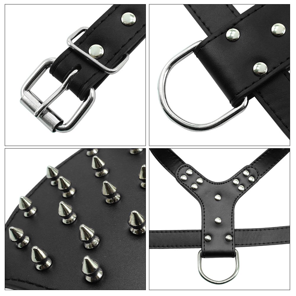 Collares de perro medianos y grandes, arneses y correas de cadena, juego de 3 piezas a juego para Pit Bull, Mastín, Boxer, Bull Terrier (M, Blanco)