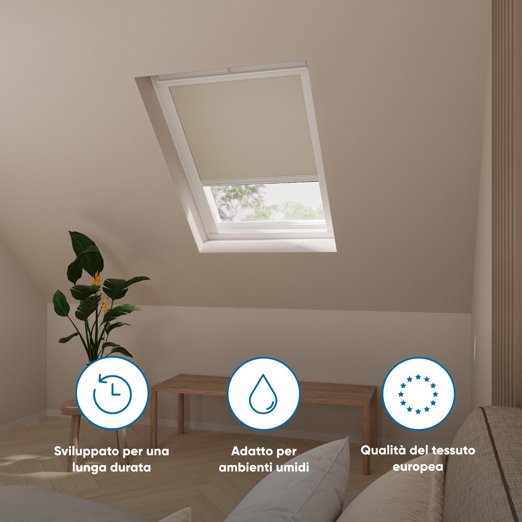 DTCH® Tenda per finestra da tetto - Oscurante - Sabbia - Compatibile con Velux: M04/304/1