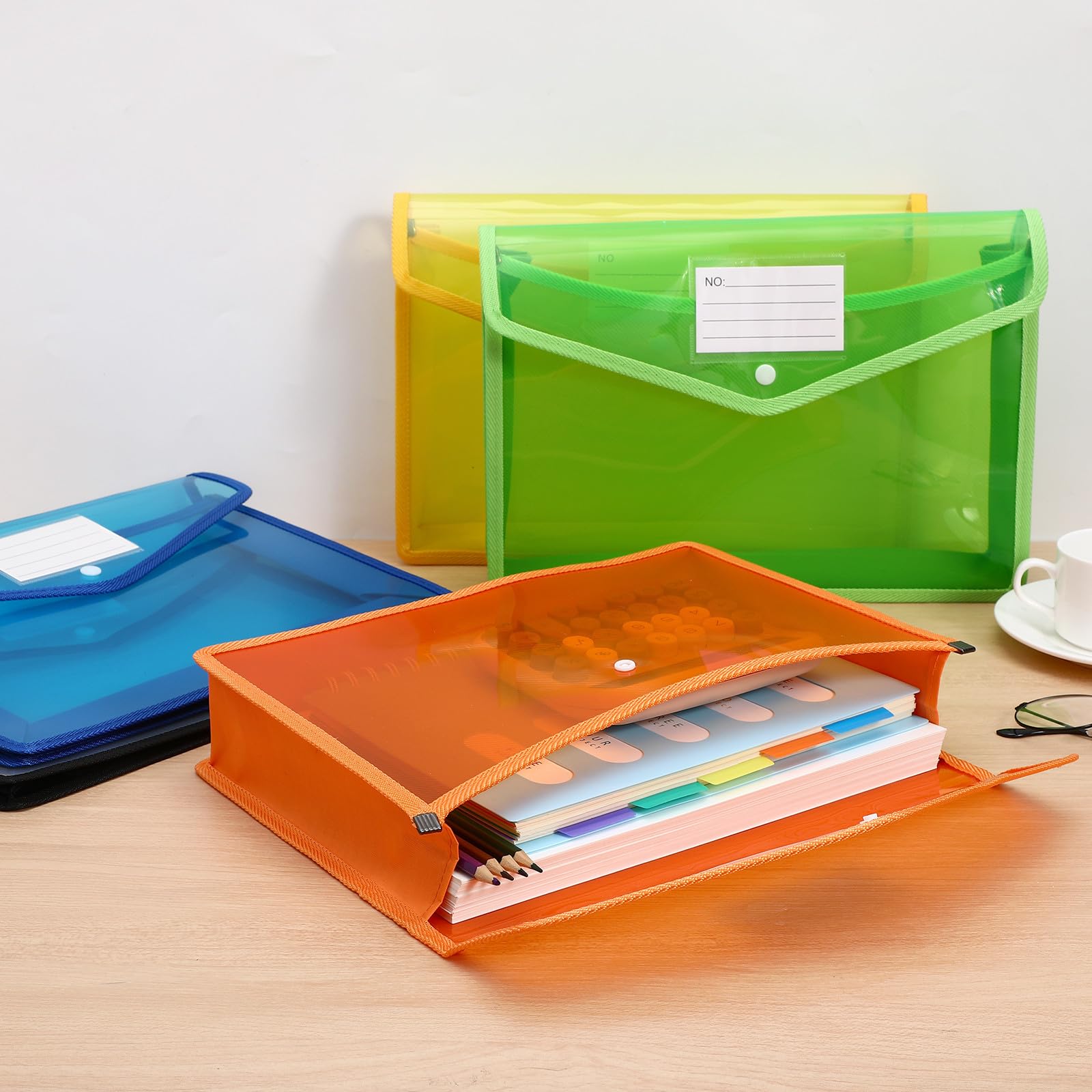 7pezzi Buste Trasparenti in Plastica Pp Ispessito Formato con Chiusura Bottone per Documenti Ufficio e Cancelleria Organizer Scolastico e Personale
