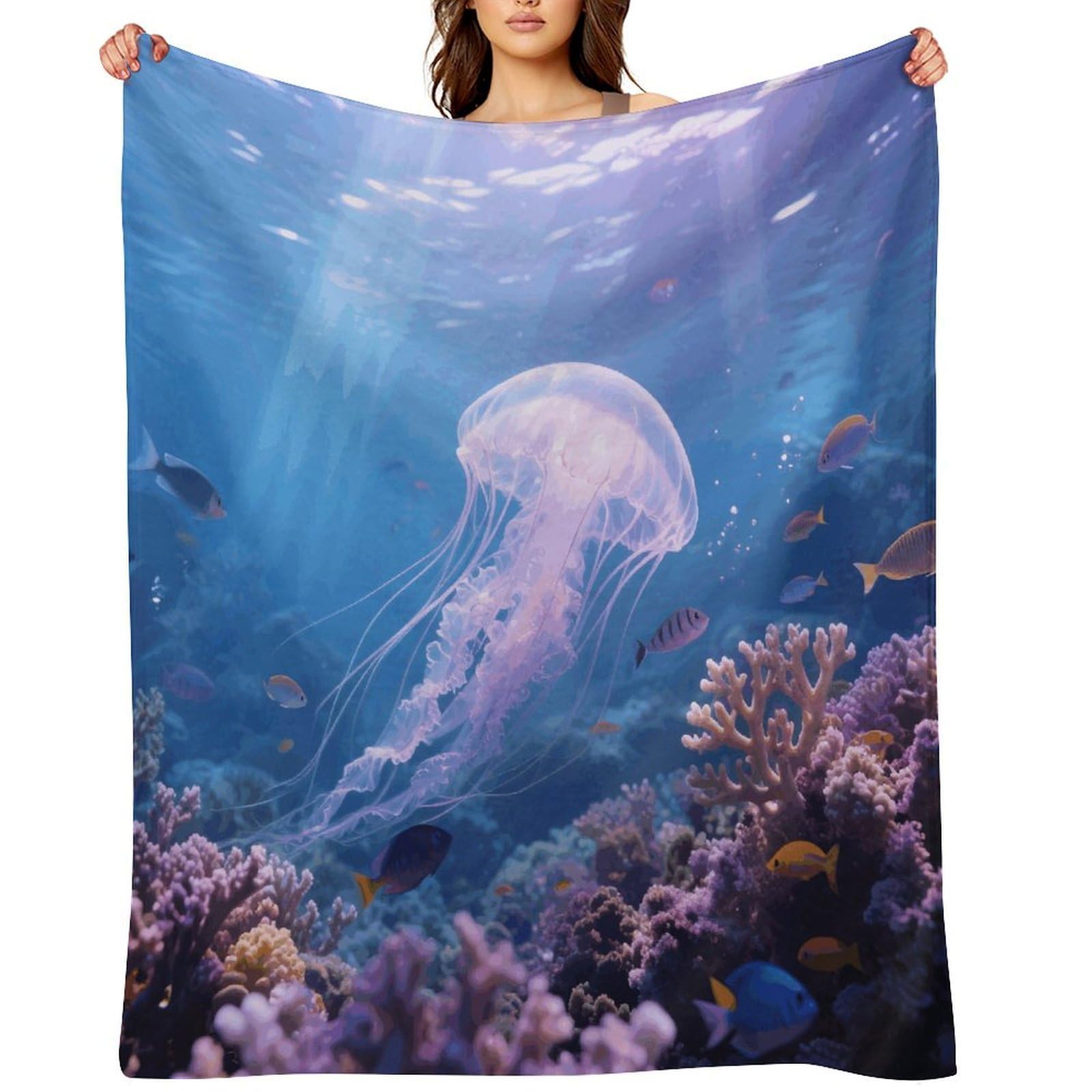 Jellyfish Swimming Blankets Exquisite Luxury Flannel Throw Blanket Anti-Fading Thick Blanket for Sofa&Bed Blankets Ultra-Soft Bath Towels for Adult 40"x50"