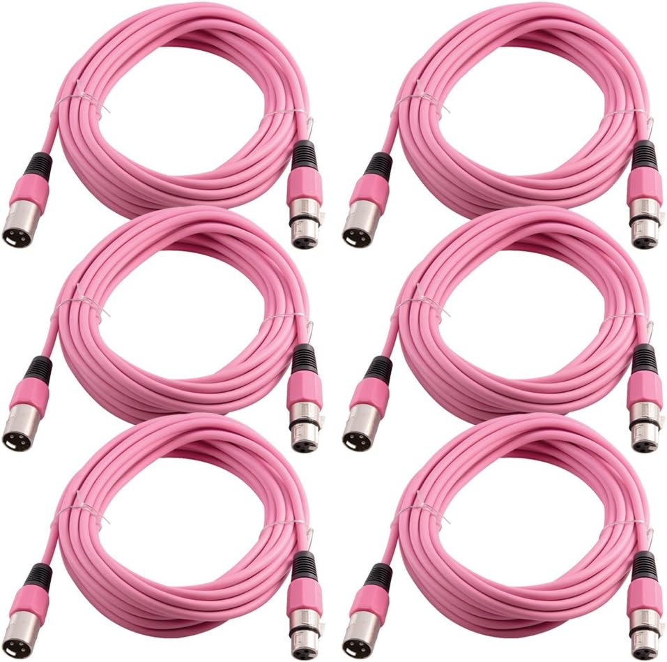 Grindhouse Speakers - LEXLR-25Pink-6Pack - 6 Pack of 25 Foot Pink XLR Microphone Cables - 25 Foot Mic Cables Patch Cords