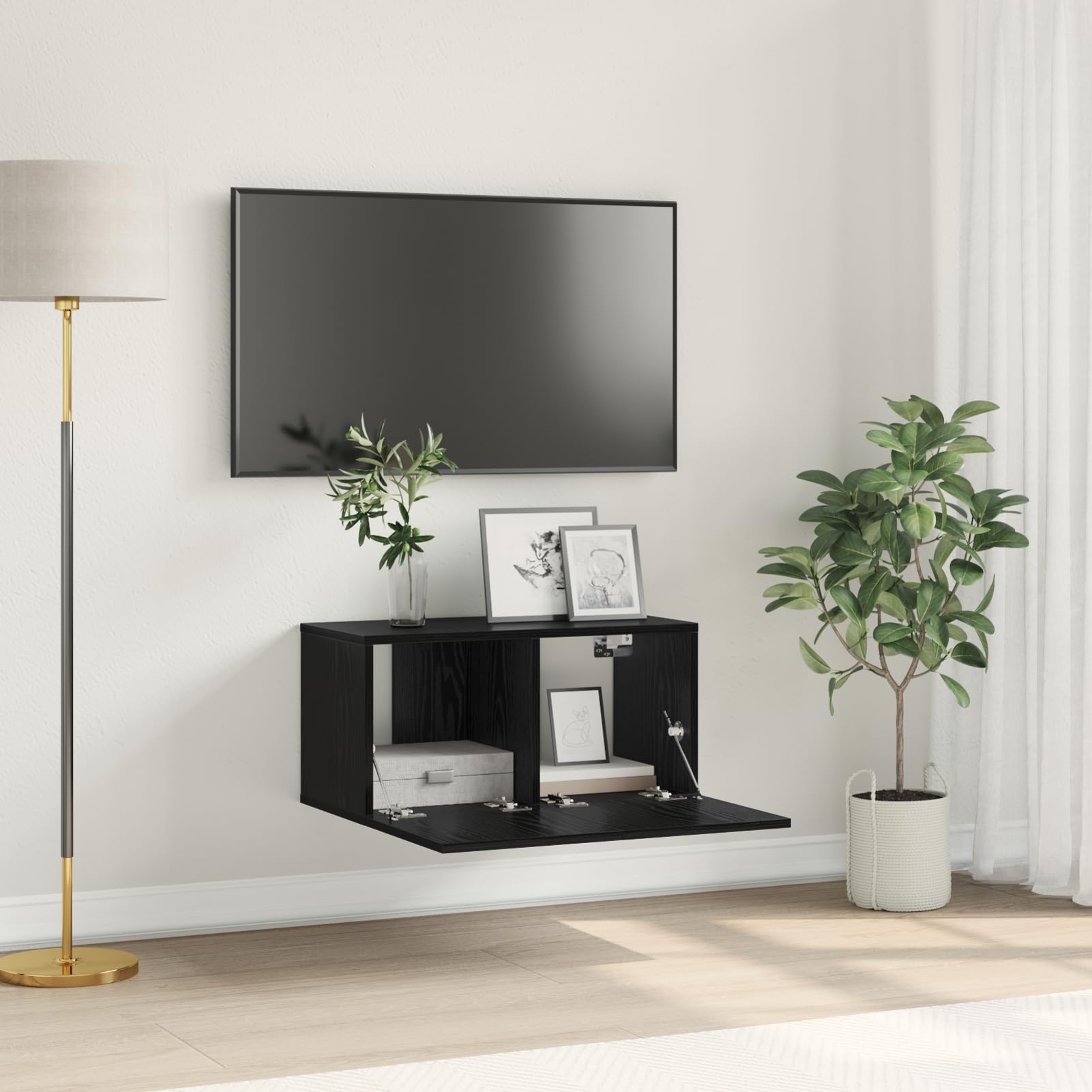 Gecheer TV-Schrankset Schwarzeiche Holzwerkstoff Mittel TV-Schrank, Moderne TV Lowboard Fernsehschrank für Home-Cinema Gamerzimmer Wohnungen Büro875170