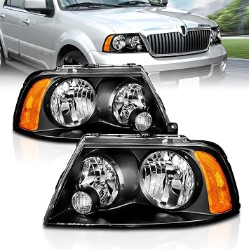 AmeriLite Headlights Black Amber for Lincoln Navigator - Passenger and Driver Side