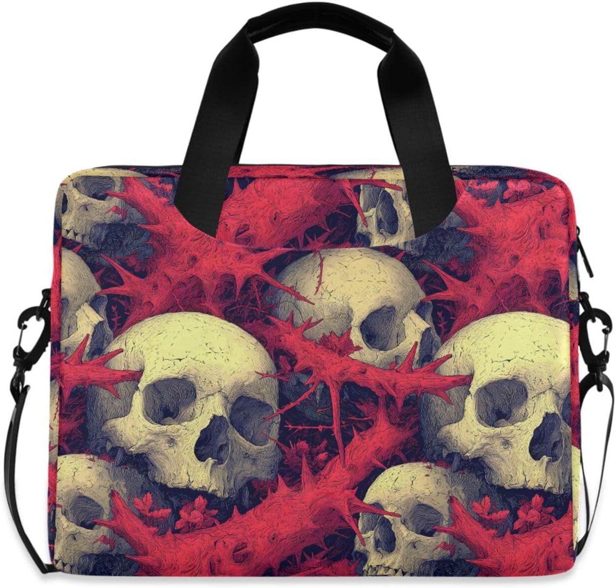Skull Pattern Print Laptop Shoulder Bag Sleeve Case with Multi-Pockets Messenger Bag Briefcase Fits 13-16 in Laptops Tablets