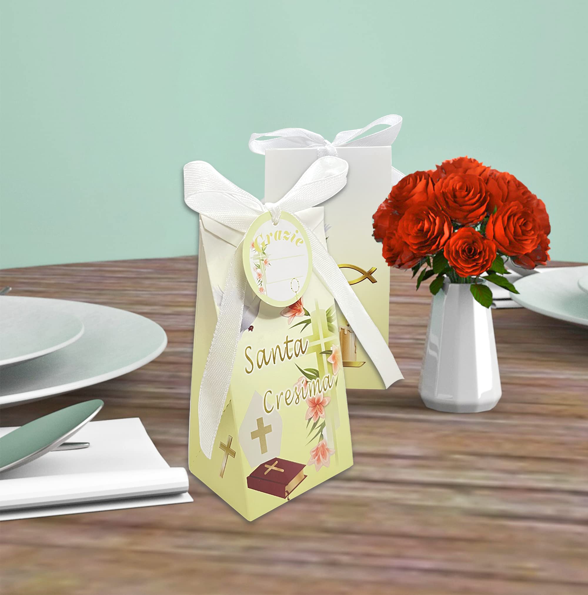 50 Scatole Bomboniere Portaconfetti Avorio/Crema: 9x7,5x3,5 Cm Con Nastri | Per Matrimoni, Comunioni E Battesimi
