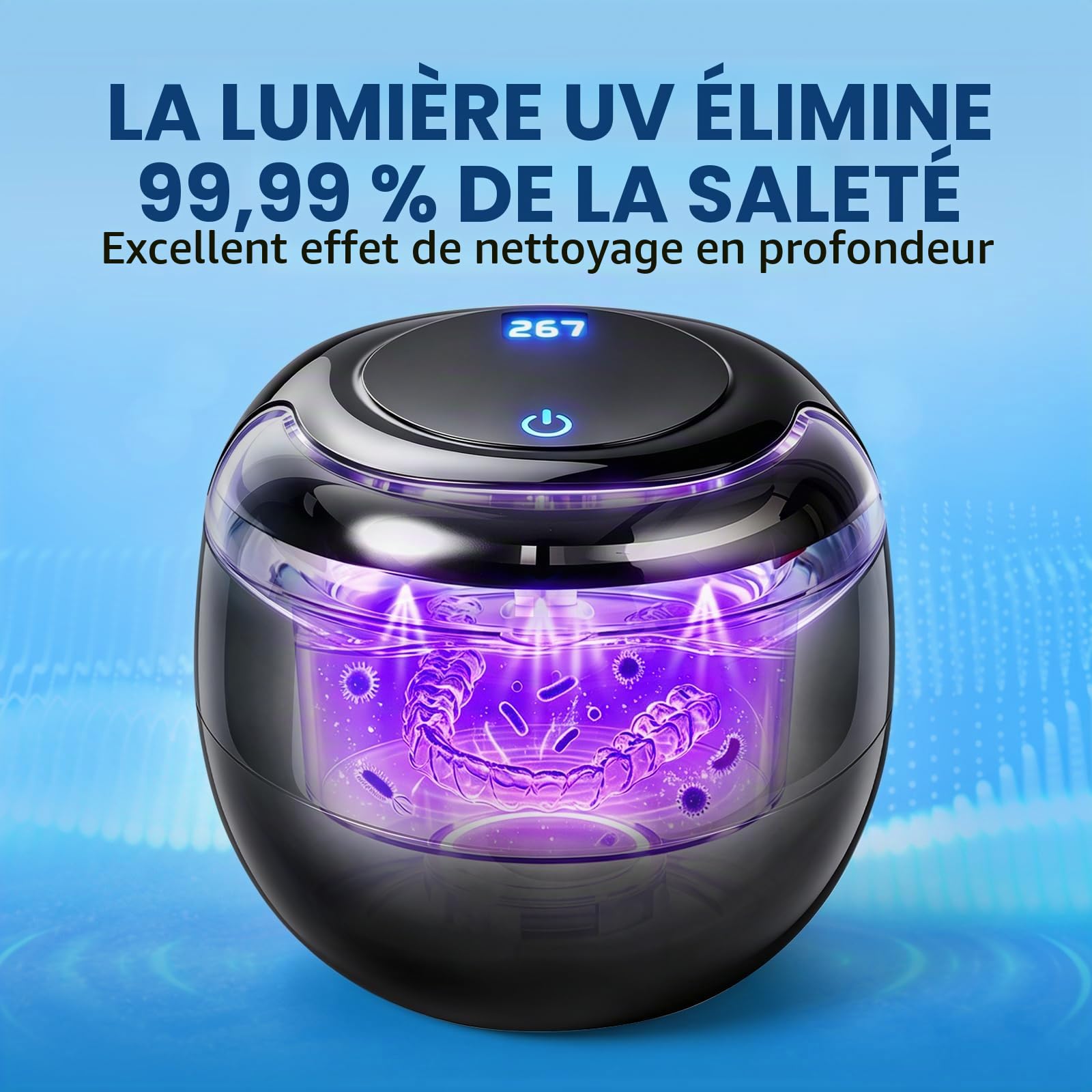 Nettoyeur Ultrasonique Dentaire avec UV 4 Modes de Nettoyage Machine de Nettoyage pour Prothèses Dentaires, Gouttières, Appareils Dentaires, Bijoux et Montres, Réservoir 200 ml