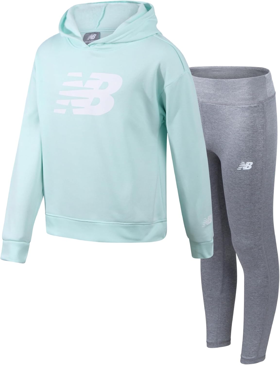 New Balance Girls Leggings Set - 2 Piece Pullover Girls Hoodie Sweatshirt & Athletic Leggings Kids Activewear Outfit (7-12)