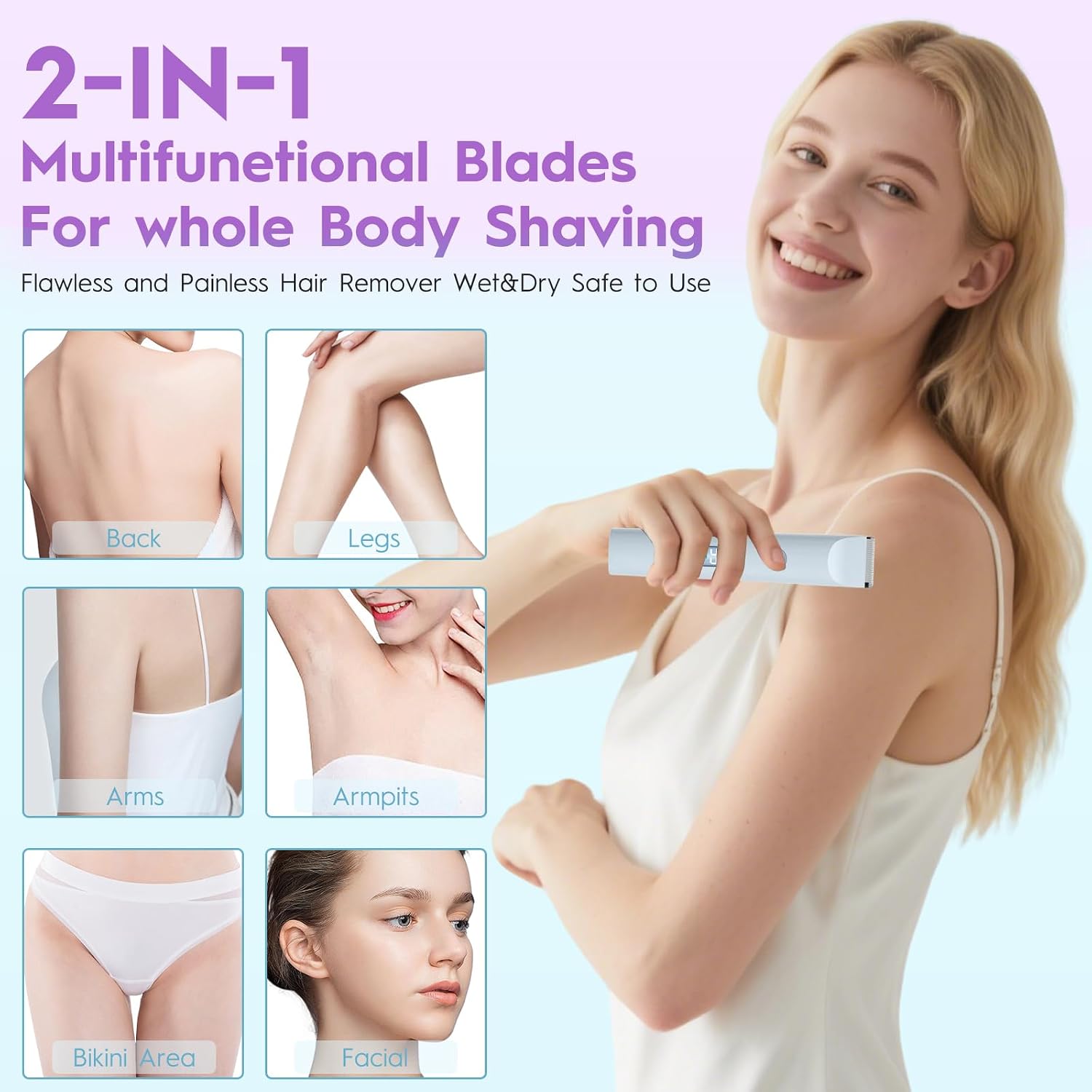 Cordless Ladies Shaver with Double Cutting Heads IPX7 Technology Hair Removal for Delicate Areas Women's