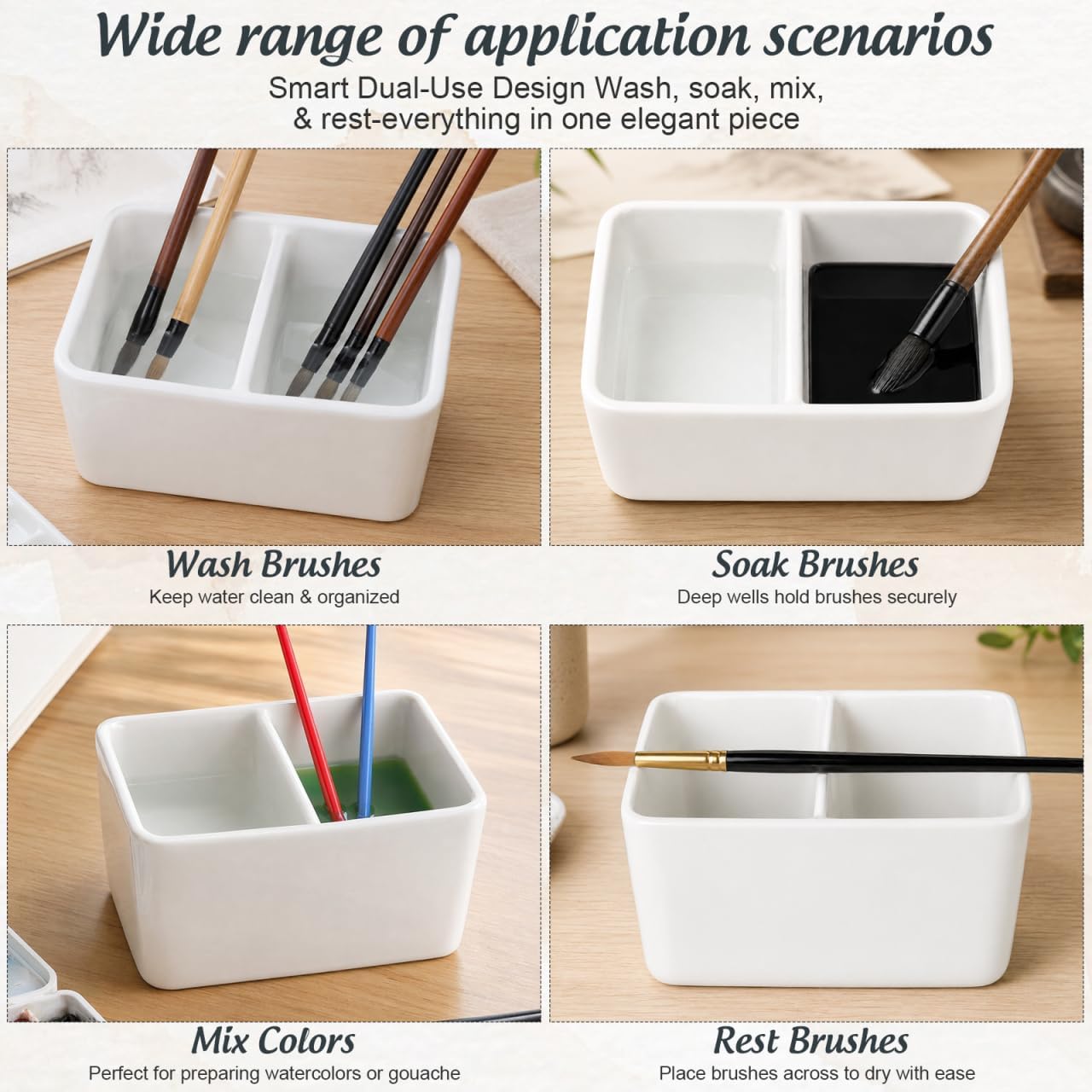 IMIKEYA Ceramic Ink Dish Large Capacity Pen Washing Container Calligraphy Ink Dish for Brush Cleaning Artists Paint Water Container Portable Rinse Bowl for Painting and Drawing 5.11X3.74X2.55In