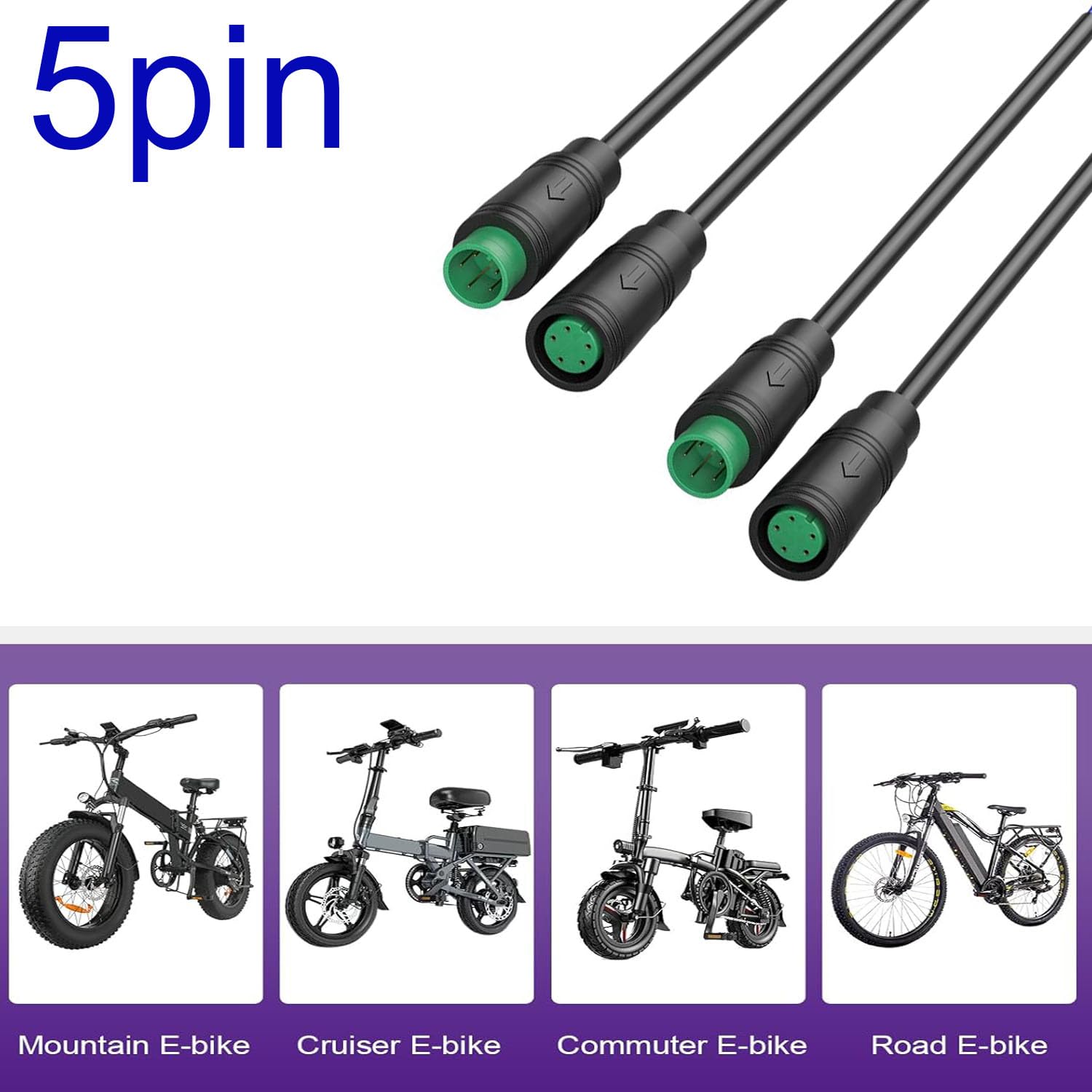 RUNCCI-YUN 5 par 5 par 5-pinowy wodoodporny przedłużacz do roweru elektrycznego, gniazdo kabla żeńskiego i męskiego, złącze 5-pinowe do oświetlenia roweru elektrycznego, projekty rowerowe DIY (20 cm)