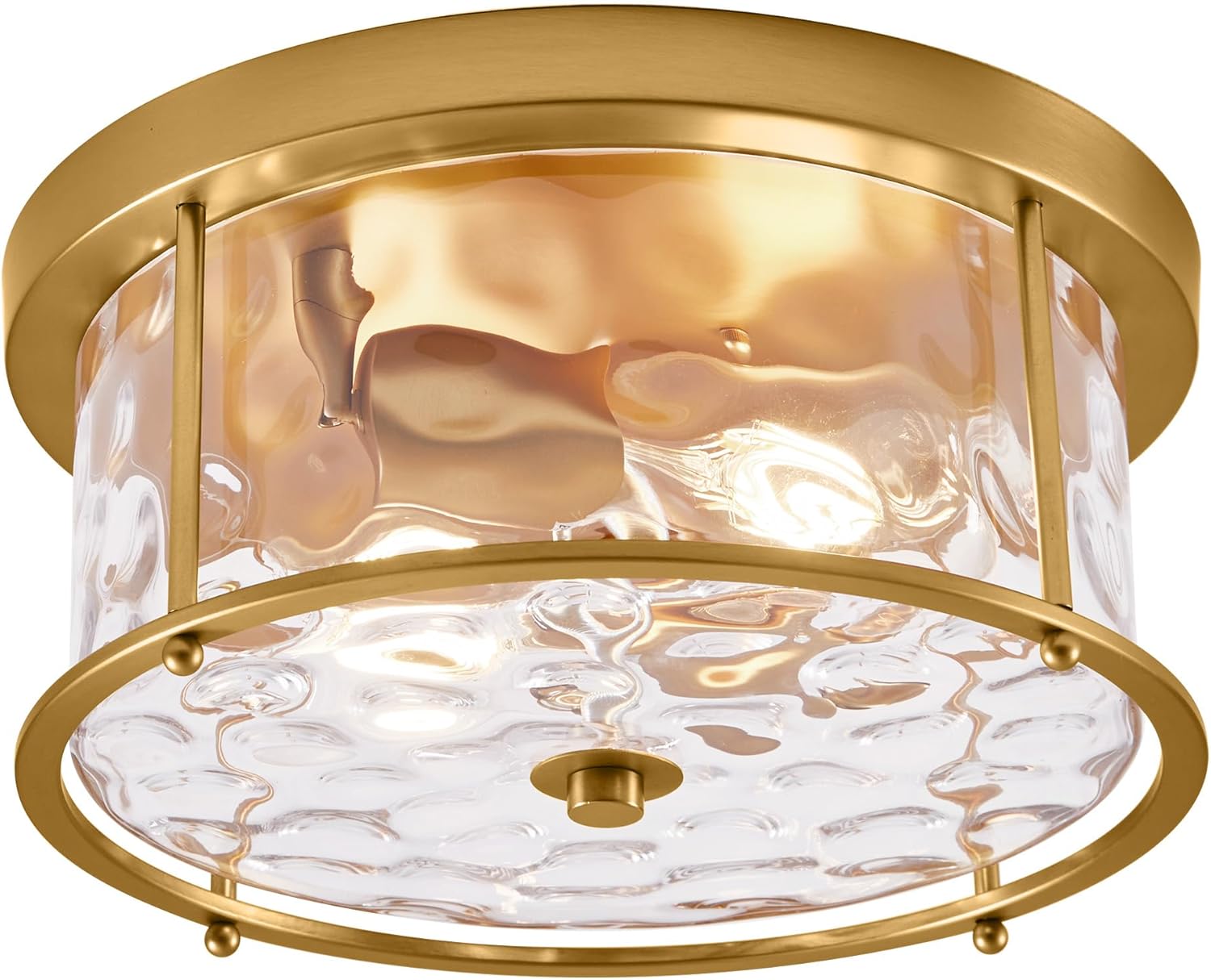 Krychiler Farmhouse Flush Mount Ceiling Light, 2-Light Close to Ceiling Lighting Fixture with Hammered Glass for Living Room Hallway Bedroom Dinning Room (Gold, 11.8" D) Gold 11.8 inch