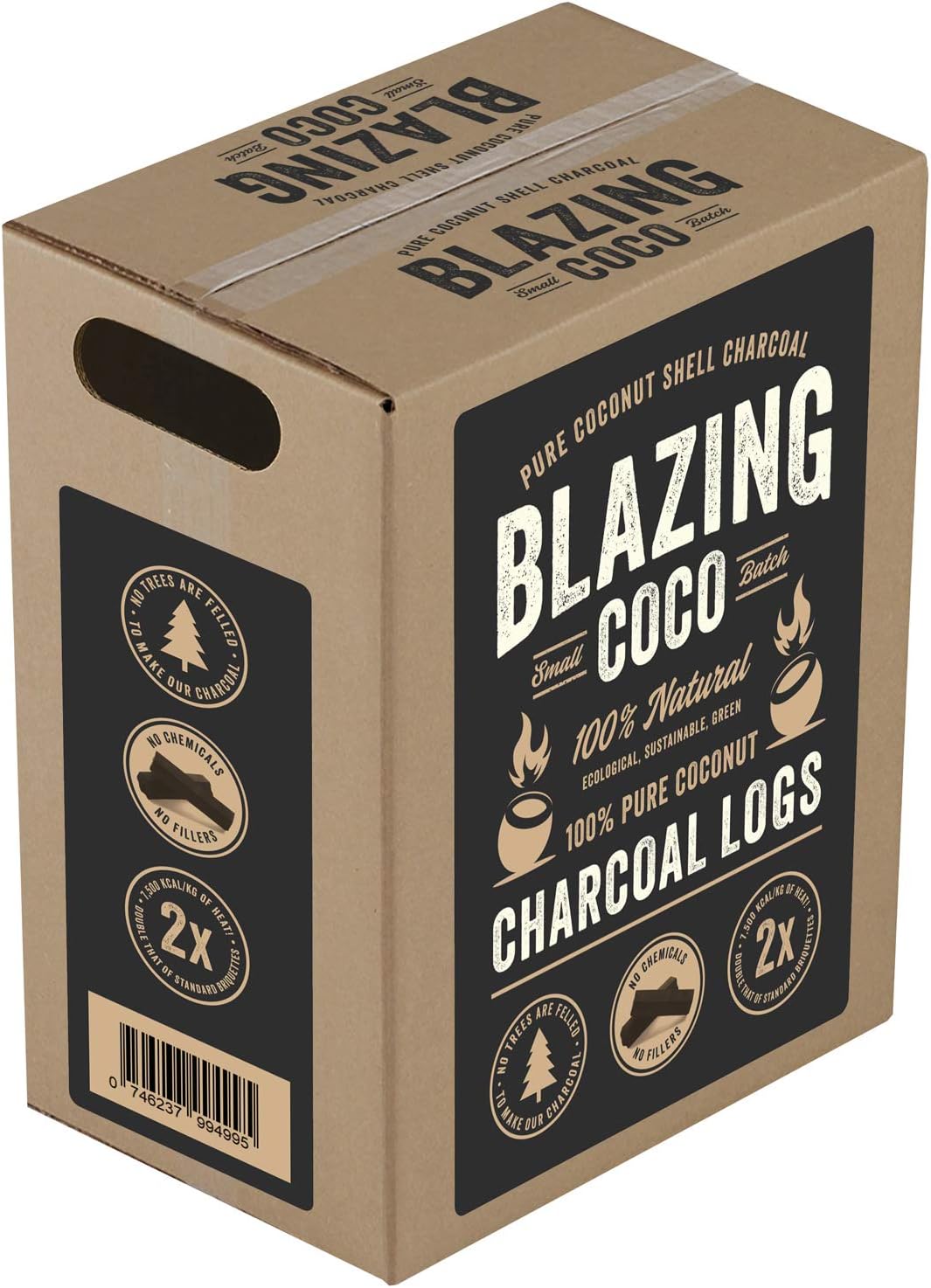 Blazing Coco Premium 20 Pound Coconut Shell Charcoal Logs - All Natural High End Grilling