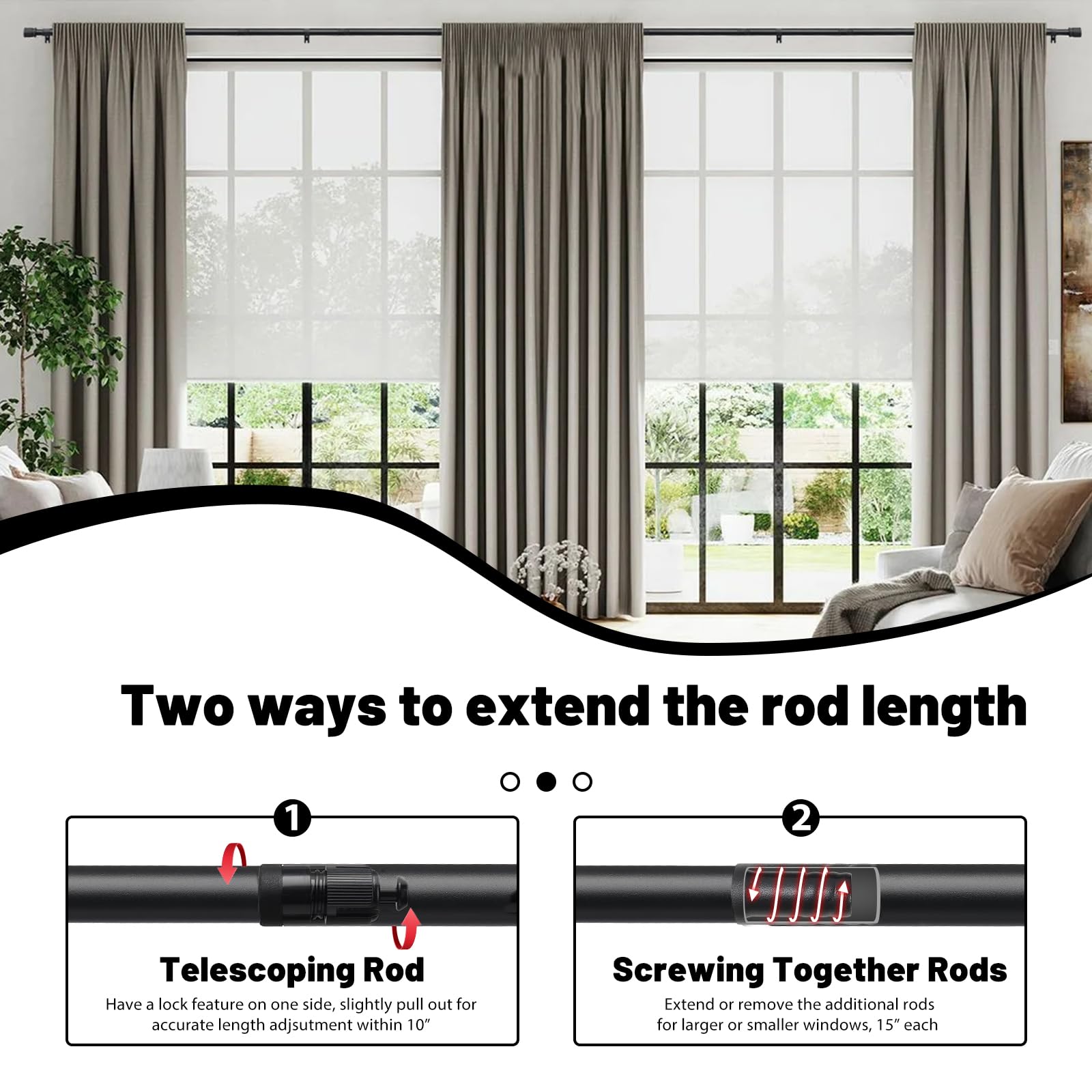 Snapklik.com : Curtain Rods For Windows 66 To 120 Inches, 1 Inch Long