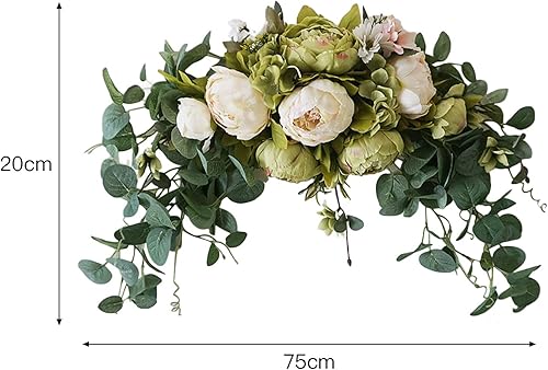 Miniatura 2 de Guirnalda de flores decorativas Firlar de 30 pulgadas, peonía artificial de boda con hojas verdes, guirnalda de peonía para la puerta delantera