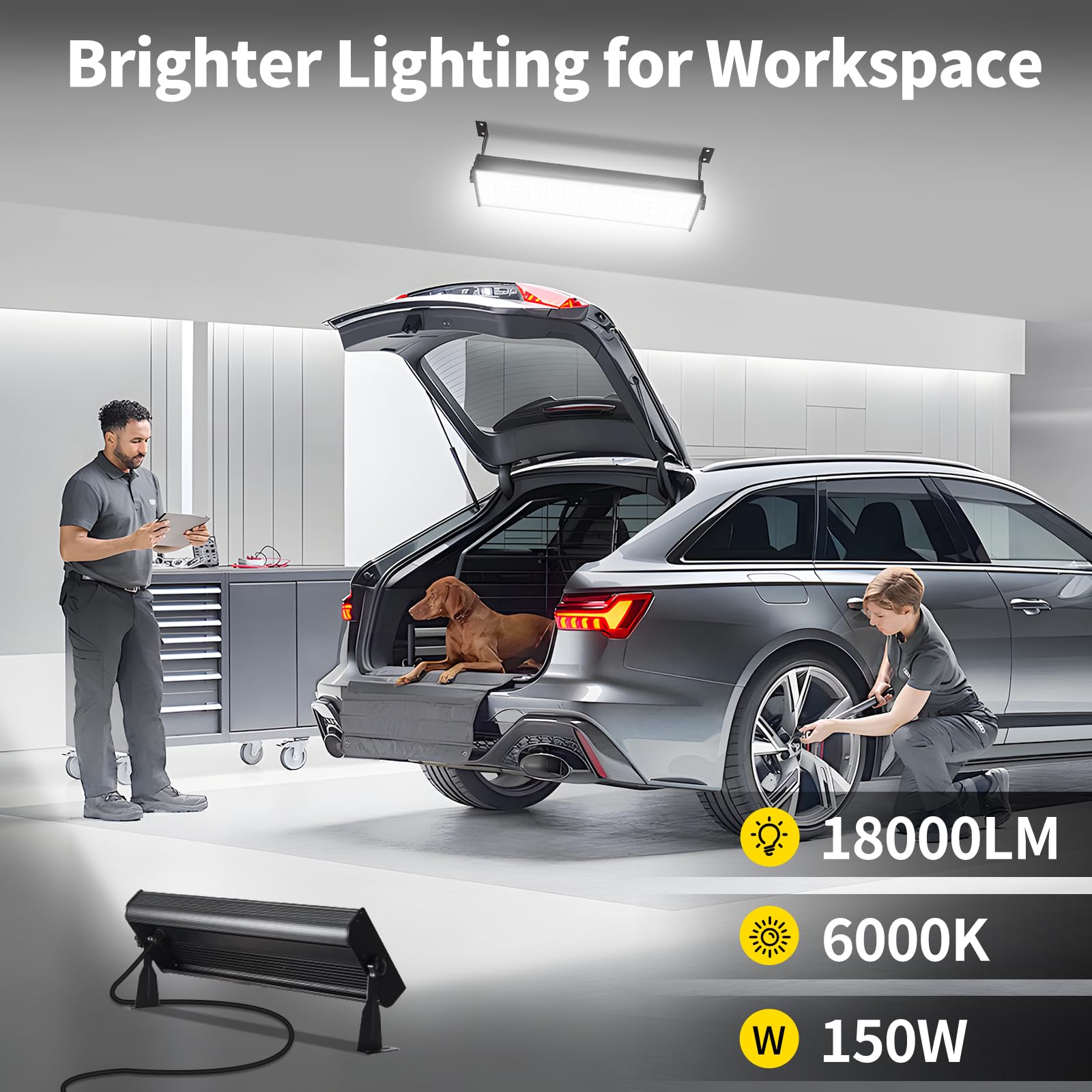 150W LED Shop Light 18000LM Ultra Brighter Plug in Garage Light with 9 84FT Power Cord and On — view 2