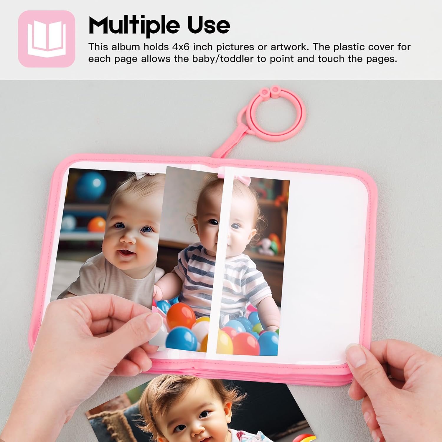 Baby Photo Book Holds 21 4x6 Photos, My First Photo Book for Baby or Toddlers, Love" Baby Photo Album Soft Cloth Family Book, Cute Book Gift for Babies Shower Newborns Family Photos (Pink) - Image 3