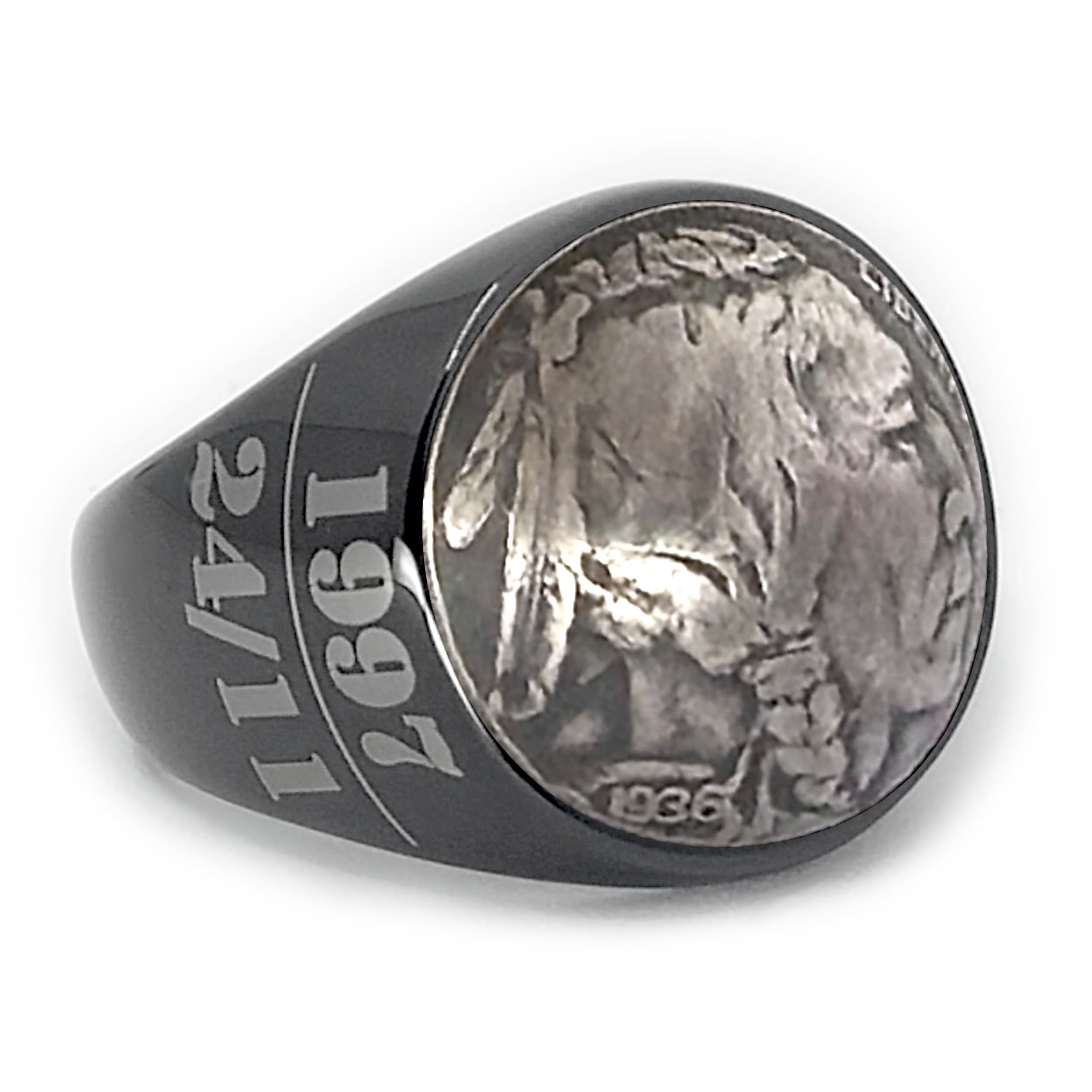 Siegelring Münzring USA 5 Cent Buffalo Nickel 1913-1938 Herren Edelstahl