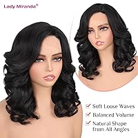 Vista 4 de Lady Miranda Peluca de ondas sueltas con parte de encaje, color puro, rizado natural, sintético, resistente al calor, peluca completa para mujer