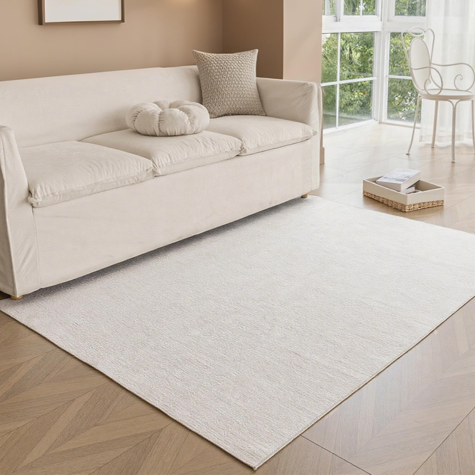 Obundi Low Pile 60x90cm Thin Rug Cream Washable Anti-Skid Mat