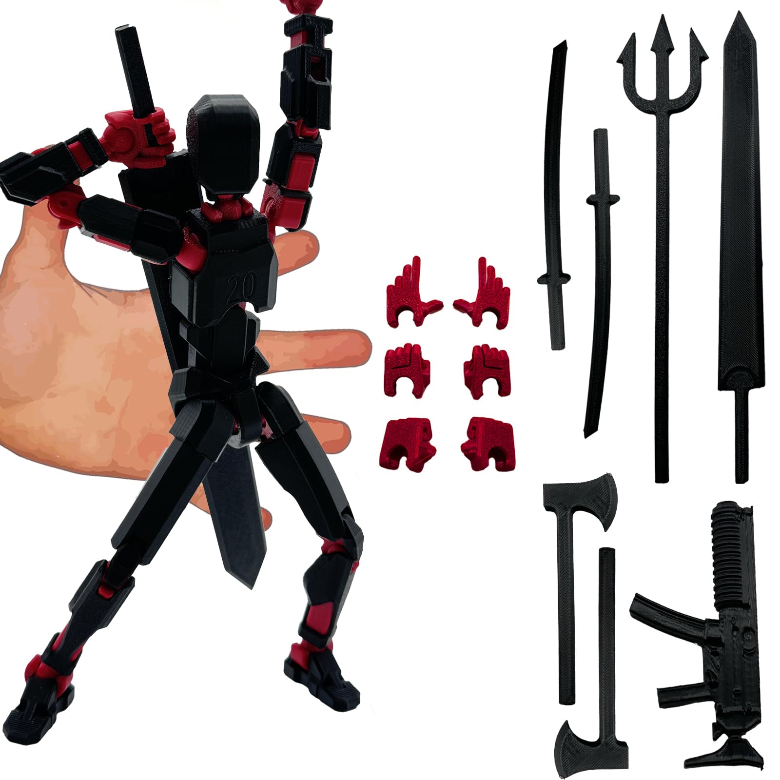 QAONIE 3D Printed Enlarge Body Size 8.1-inch Action Figure Dummy20, Full Body Mechanical Movable Toy, Multiple Accessories, Desk Decoration (Bracket,