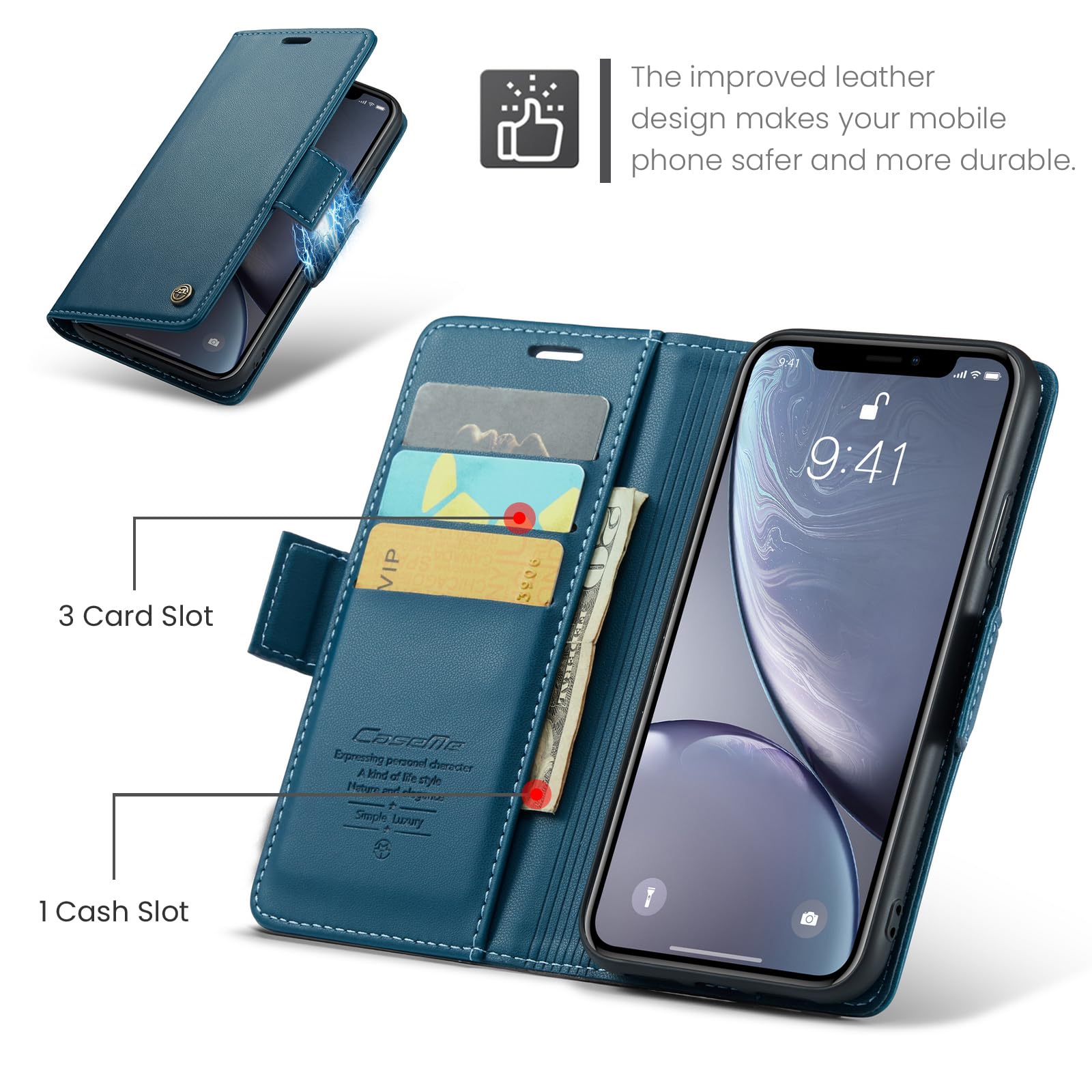 Cracedily Cover per iPhone XR Case, Custodia Cover Pelle Premium Portafoglio con Porta Carte Magnetica Supporto Protezione Flip Case Custodia per iPhone XR, Blu-verde