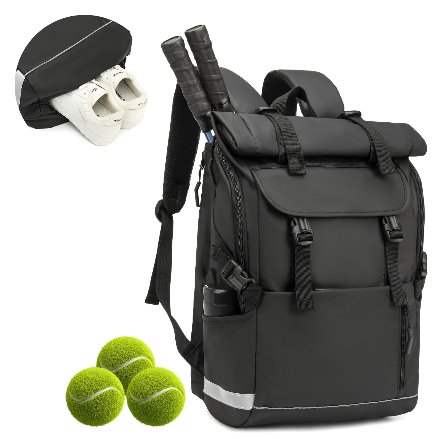 Tennistasche für Herren Damen Tennisrucksack mit Schuhfach ultra leichter Tennis Schlägertasche Padel Tasche für Badminton Pickleball Squash (Schwarz)
