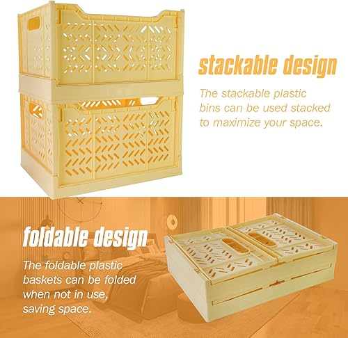 Miniatura 4 de Domiella Paquete de 2 cajas para almacenamiento, cajas de almacenamiento apilables de plástico, plegables para oficina, hogar, cocina, dormitorio,