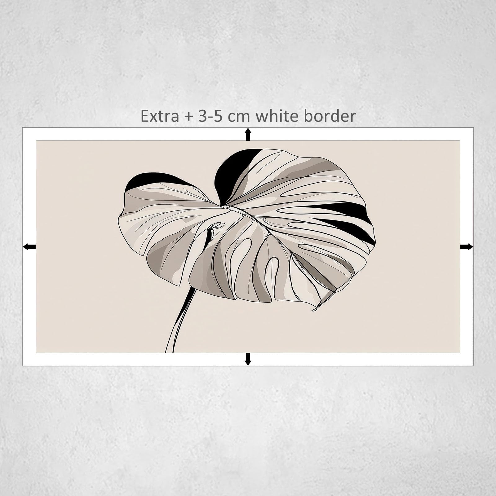 Vintage Pflanzen Monstera Blatt Streifen Modernes Leinwandbild 90L x 60B cm mit Rahmen, Minimalistisch XXL Wanddeko für Wohnzimmer Geschenk Idee Einzug - Hochwertiger Kunstdruck auf Holzrahmen