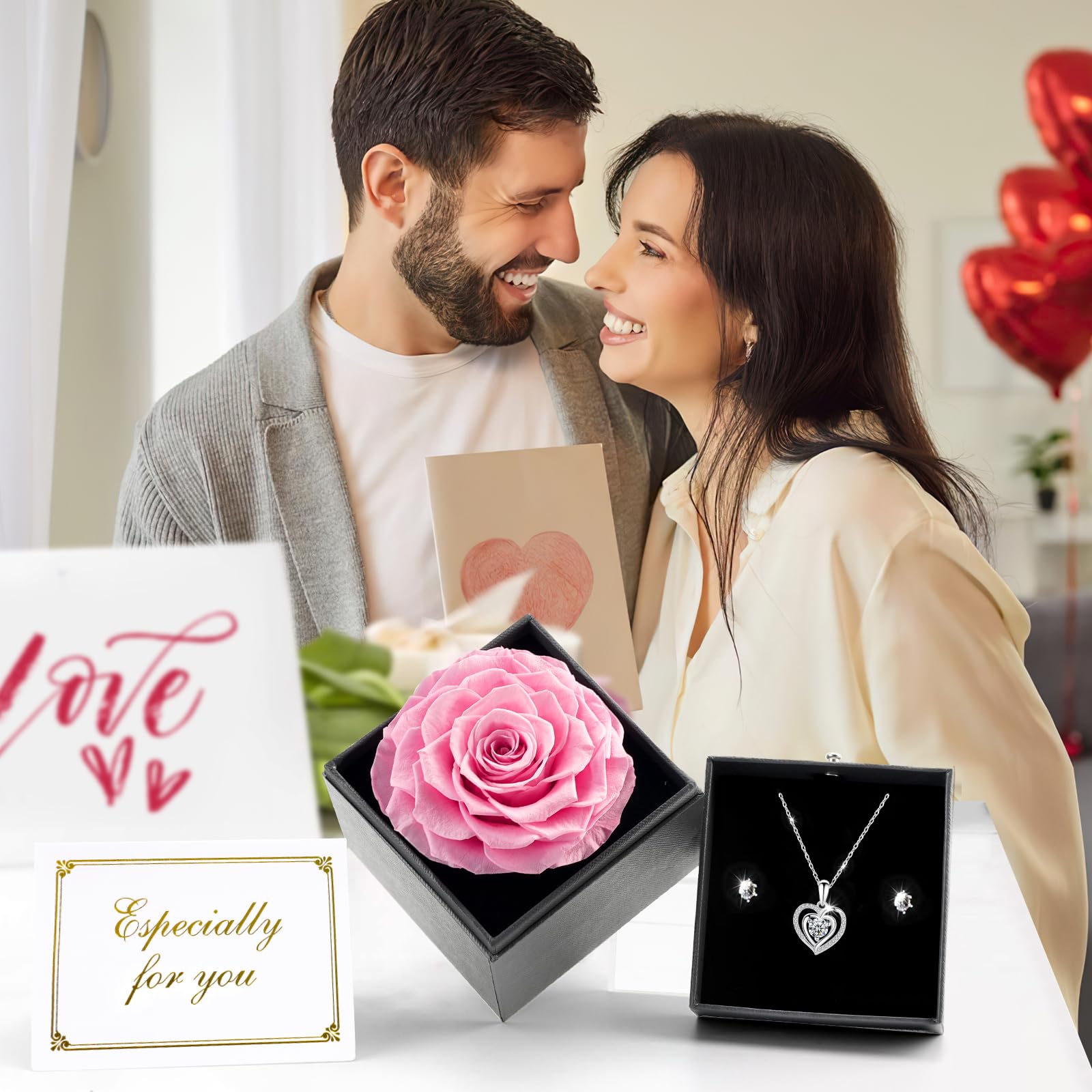Te Amo eeuwige echte roos met splitter halsketting, geschenkdoos