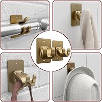 Vista 6 de CIEMGNZOC 4 piezas de soportes para barra de cortina sin taladro, plástico dorado, autoadhesivo y montaje con tornillo, soporta hasta 20 libras