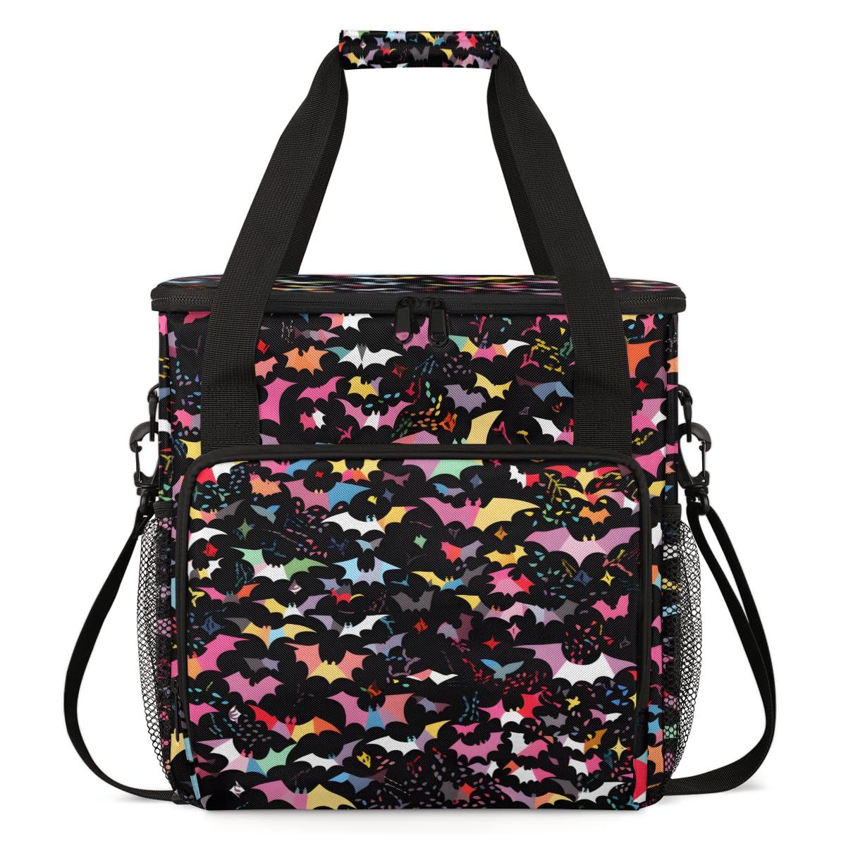 Colorful Bat Coffee Maker Carrying Bag, Glitter Bat Travel Storage Bag Compatible with K-Mini or K-Mini Plus, Single Serve Coffee Brewer Carrying Case with Multiple Pockets & Shoulder Strap