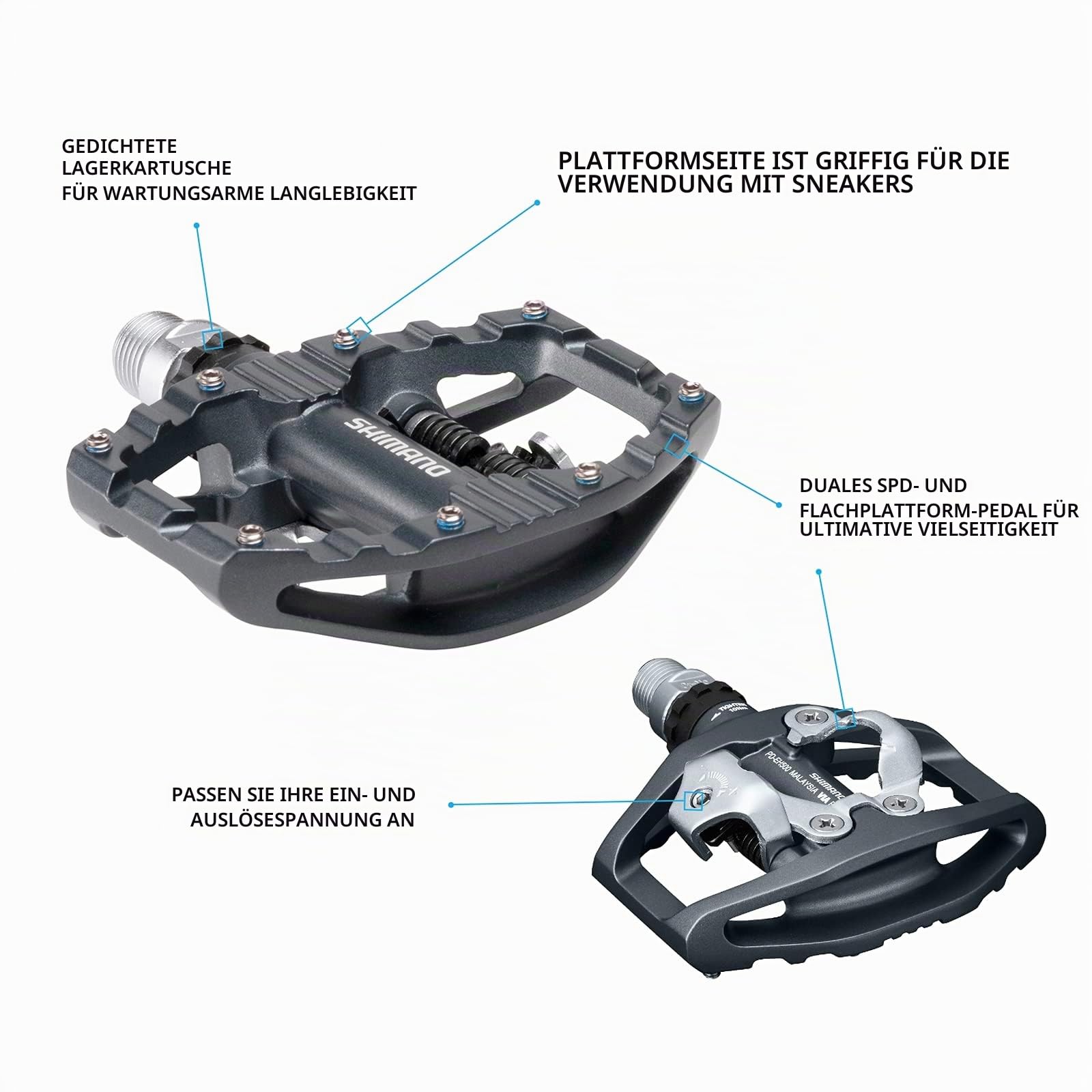 Shimano PD-EH500, SPD-Fahrradpedale, Klampen-Set inklusive, Mountainbike, zweiseitige Plattform, Metall