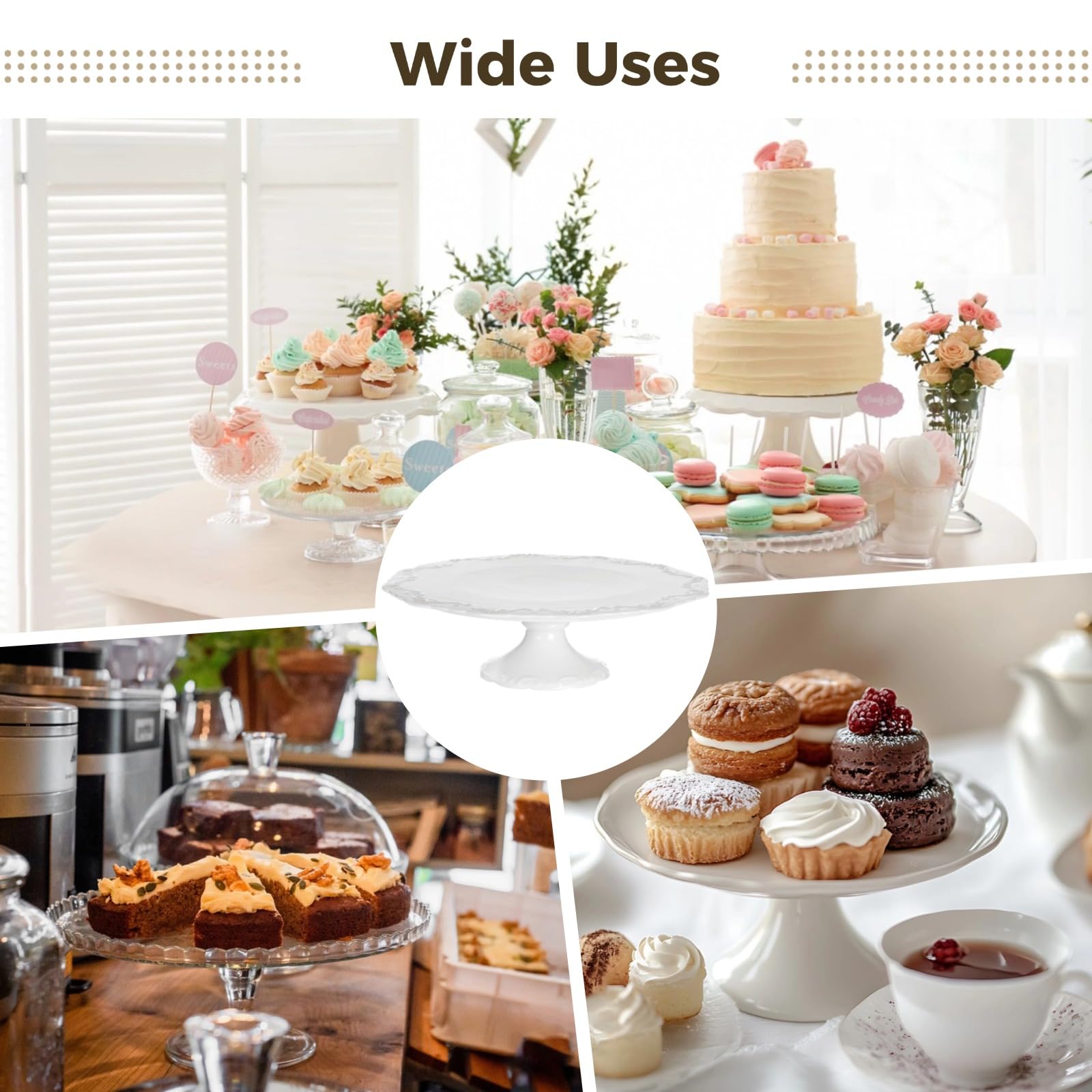 Kuchenständer 12 Zoll, elegante weiße Keramik Tortenplatte mit geprägtem Design im europäischen Stil, runder Dessertständer mit Fuß für Abschlussfeier, Geburtstag, Hochzeit und Dekoration zu Hause