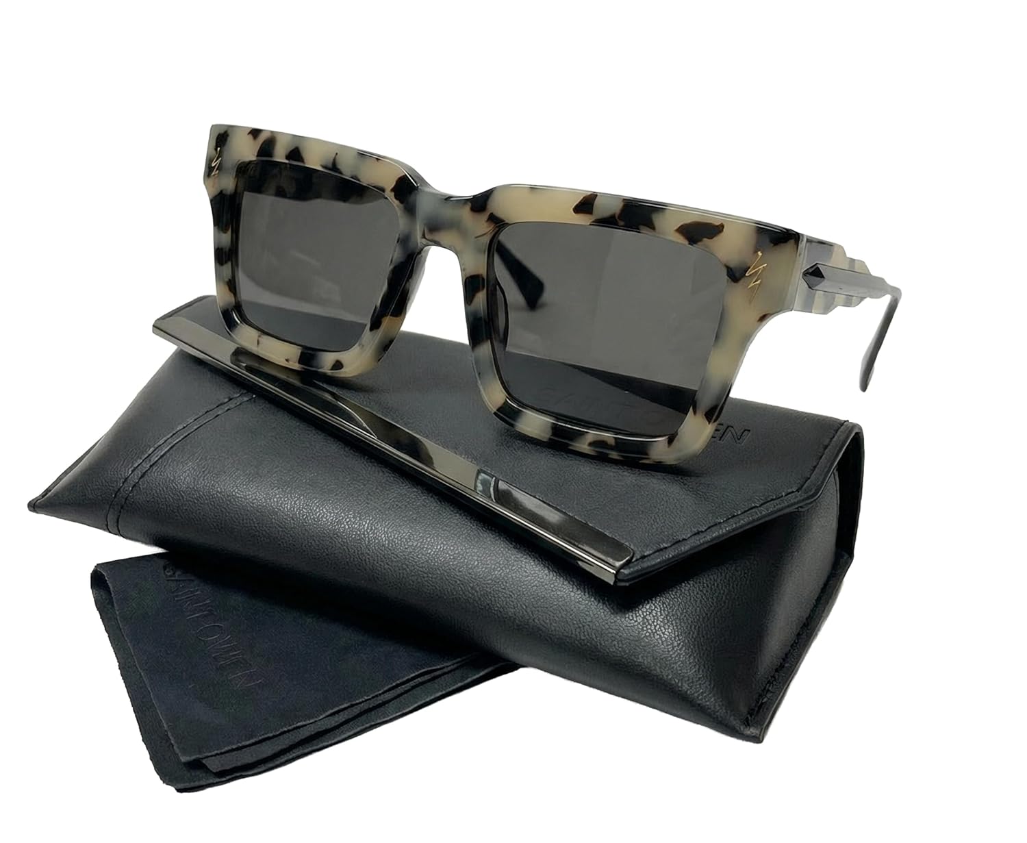 SAINT OWEN Óculos de sol Lucid – Armação retangular grande com acetato italiano, Tartaruga preta