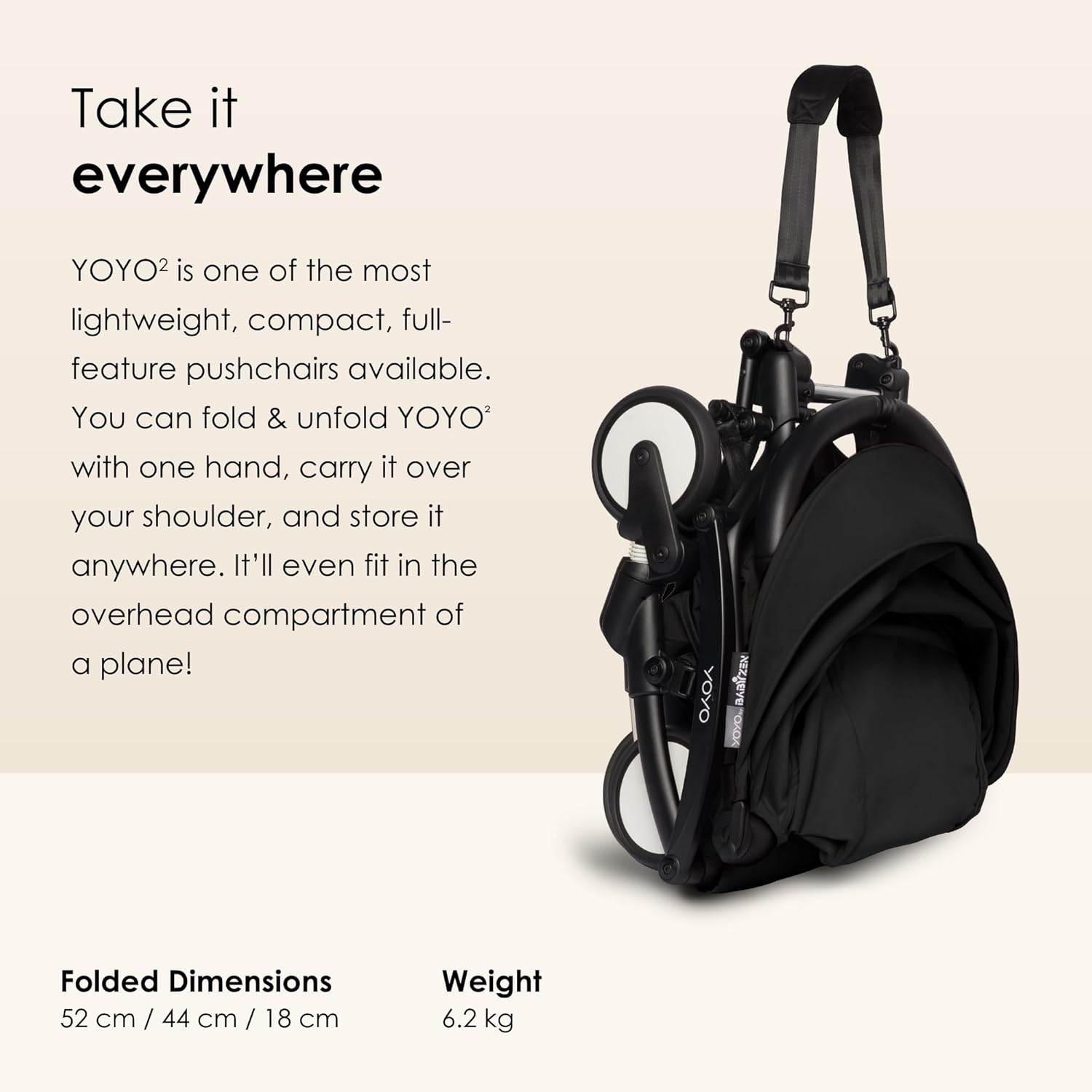 BABYZEN YOYO2 Stroller (Black Frame with Black 6+ Colour Pack) - Includes Harness, Backrest, Hood Extensions, Shoulder Strap, Storage Bag, Seat Cushion & Matching Hood 4 71texCMsC L. AC SL1500