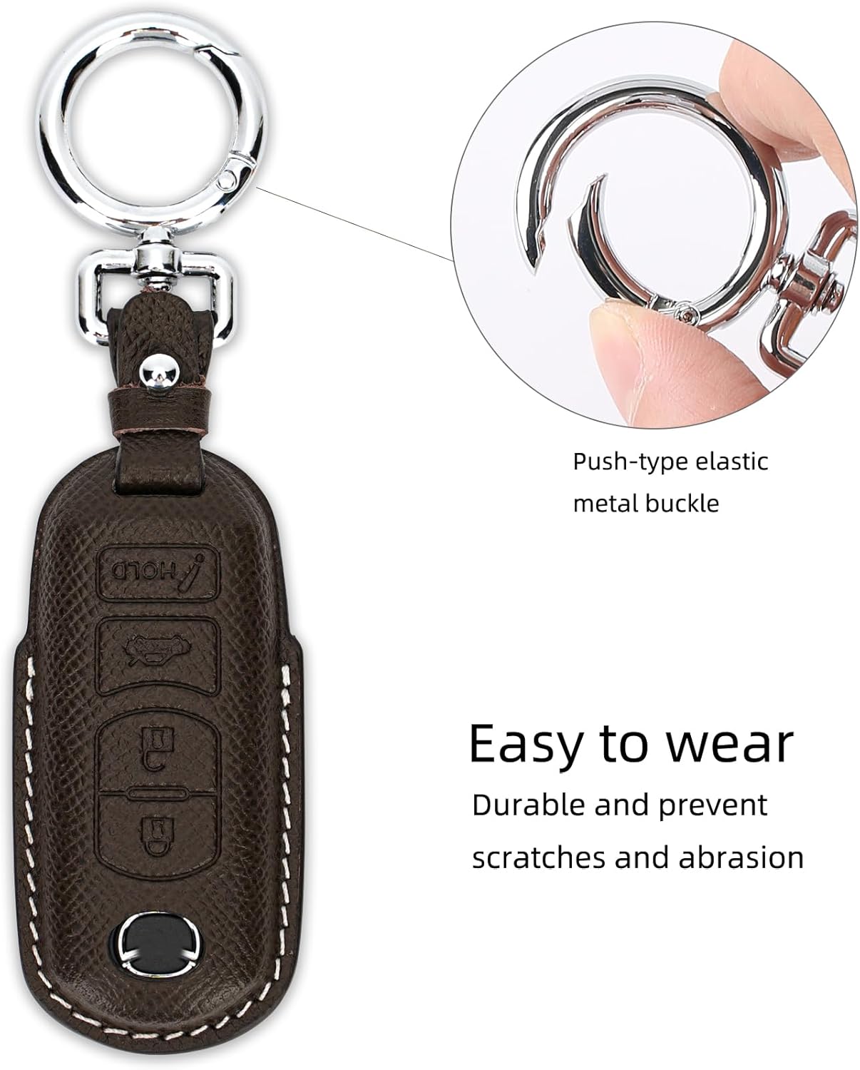 Leather Key Fob Cover for Mazda 3/6/8/Miata/MX-5/CX-3/CX-5/CX-7/CX-9, 4-Button Remote Protector Case with Keychain