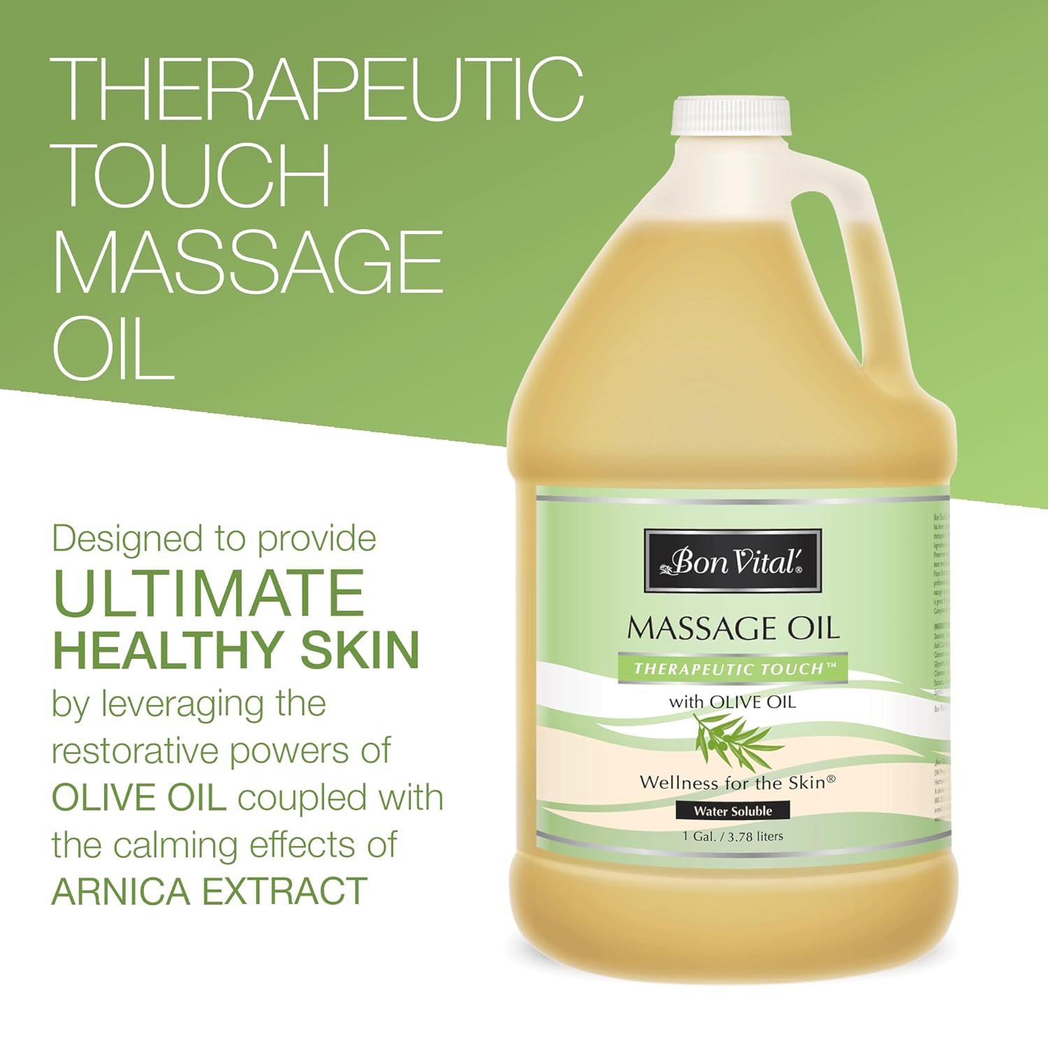 Bon Vital' Therapeutic Touch Massage Oil, 1-Gallon Bottle, Unscented Massage Oil for Massage Therapy With Olive Oil, Lightweight Non-Greasy Formula, Professional-Grade for Dry Skin and Sore Muscles