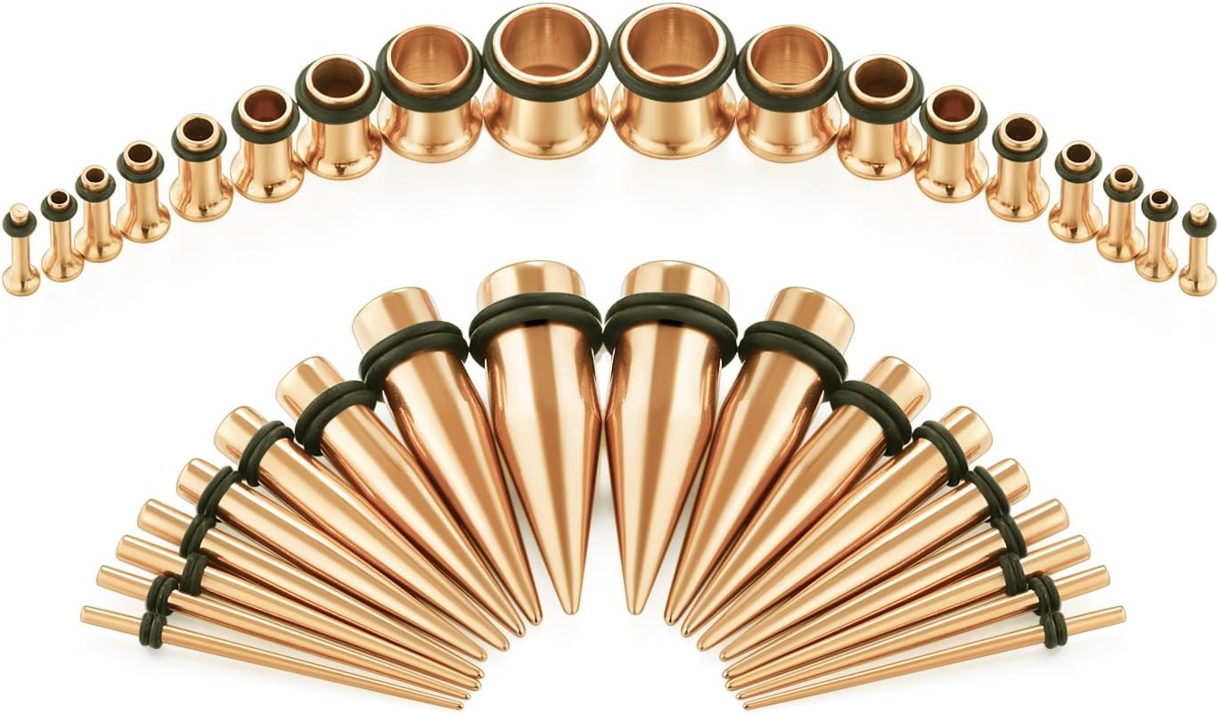 vcmart 14G-00G 36 pcs Ear Gauges Stretching Kit Tapers Plugs Eyelets Implant Grade Steel