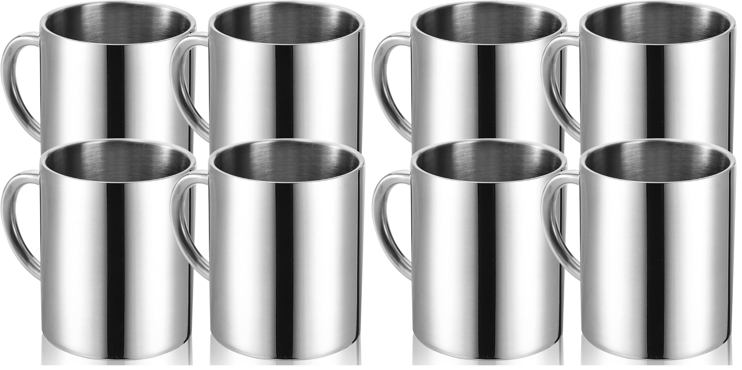 Tebery 4 Stück 300ml Edelstahl Kaffeebecher, Kaffeetasse, Doppelwandige Isolierbecher, Thermobecher Set, Silberfarben (Packung mit 2)