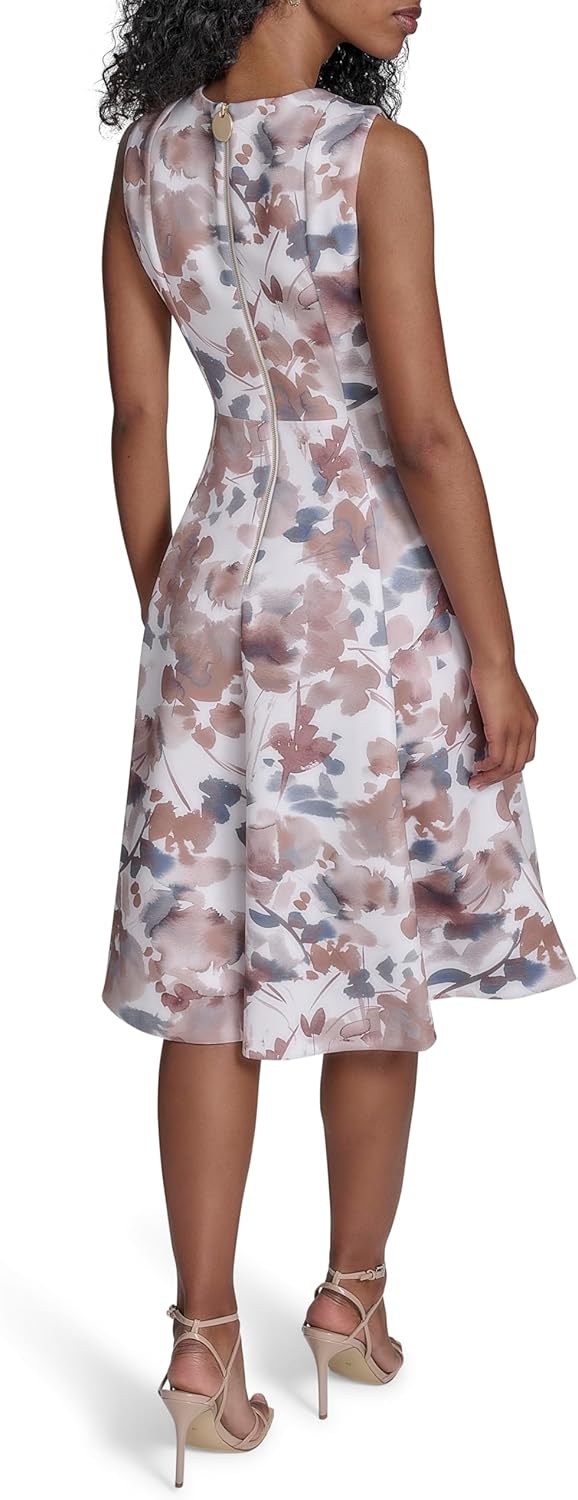 Calvin Klein Womens Sleeveless Pleated Skirt Crepe A-line Midi Dress - Image 4
